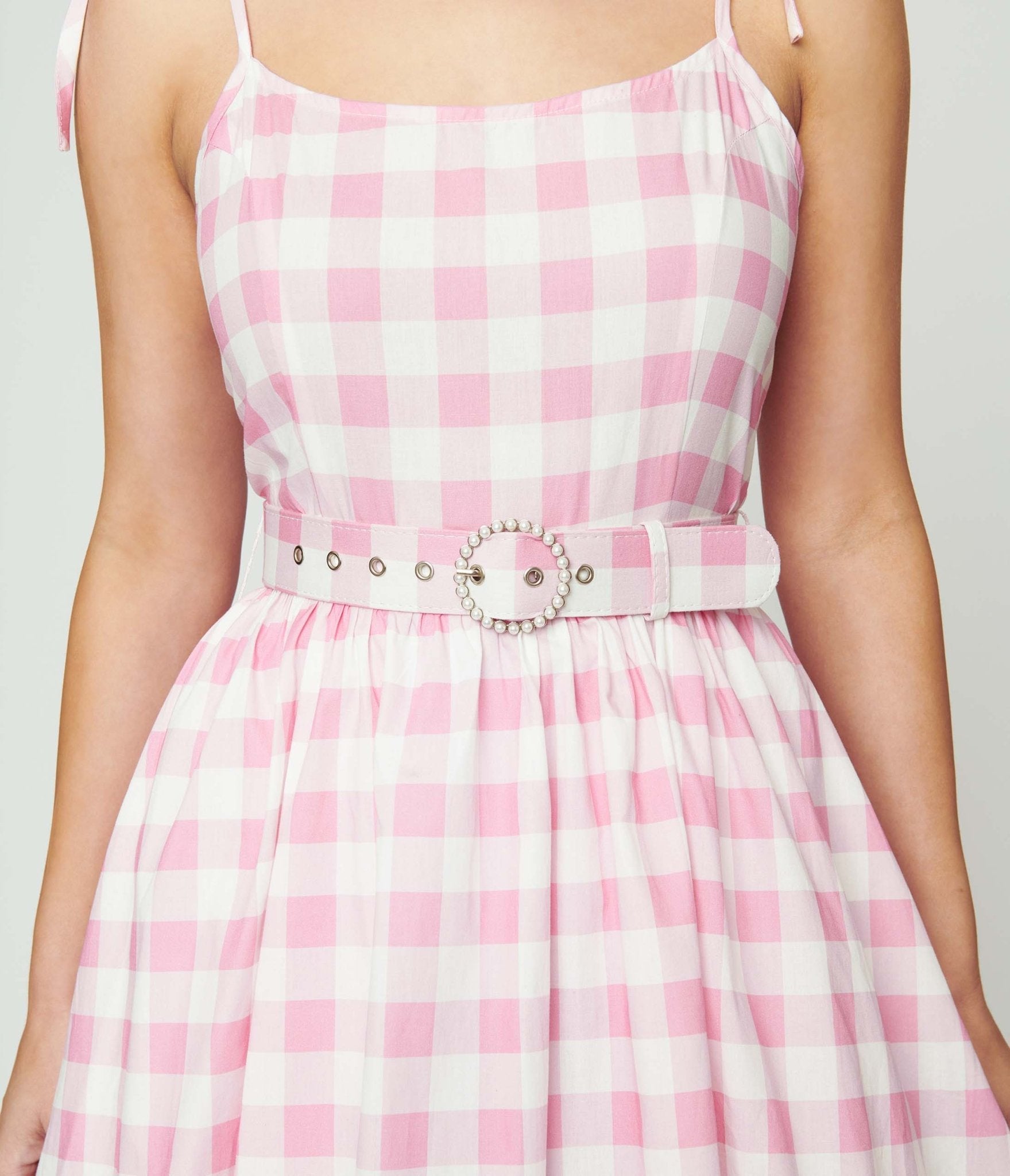 Unique Vintage Pink & White Gingham Bobbie Swing Dress