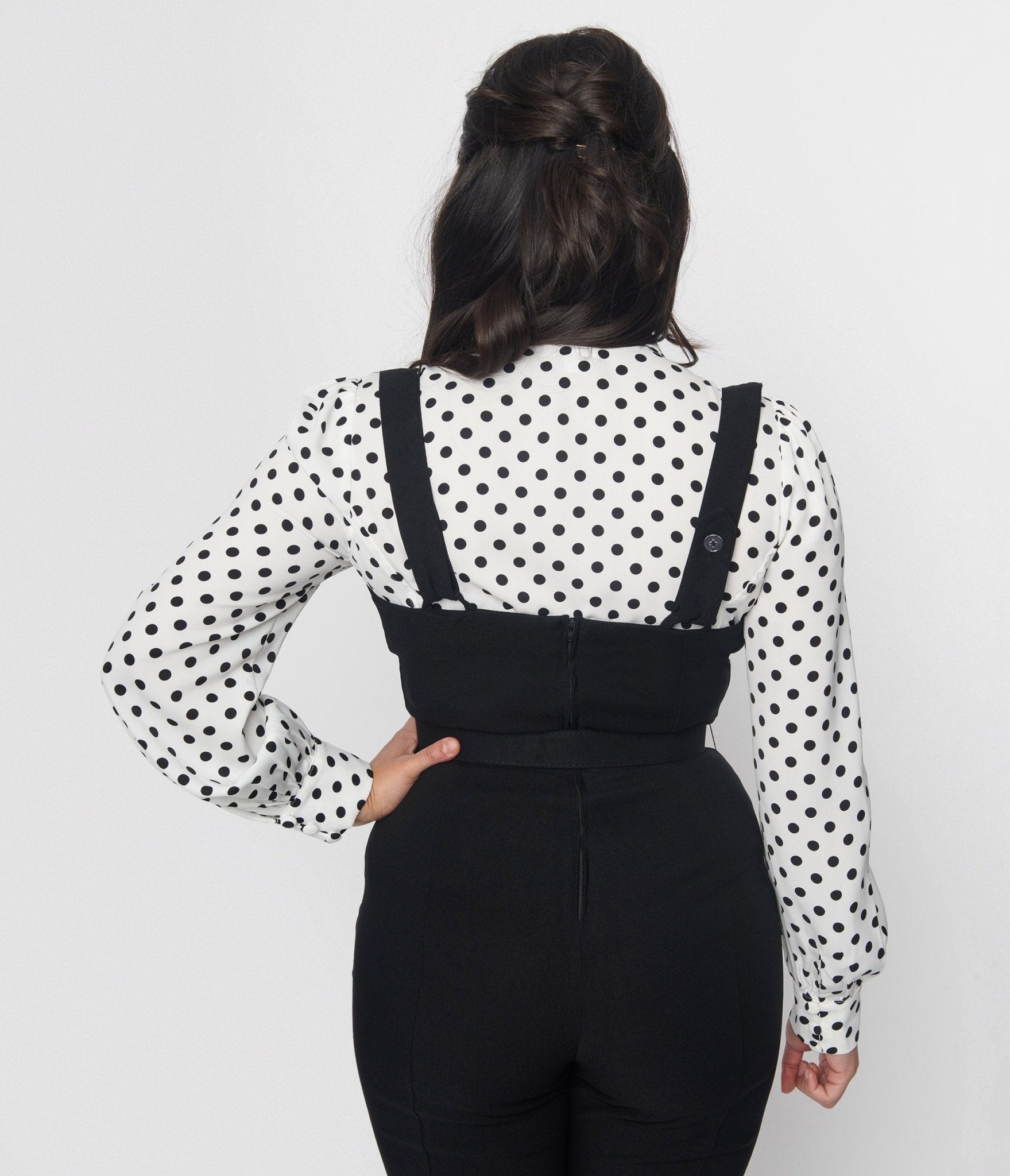 Unique Vintage White & Black Polka Sashed Bodysuit