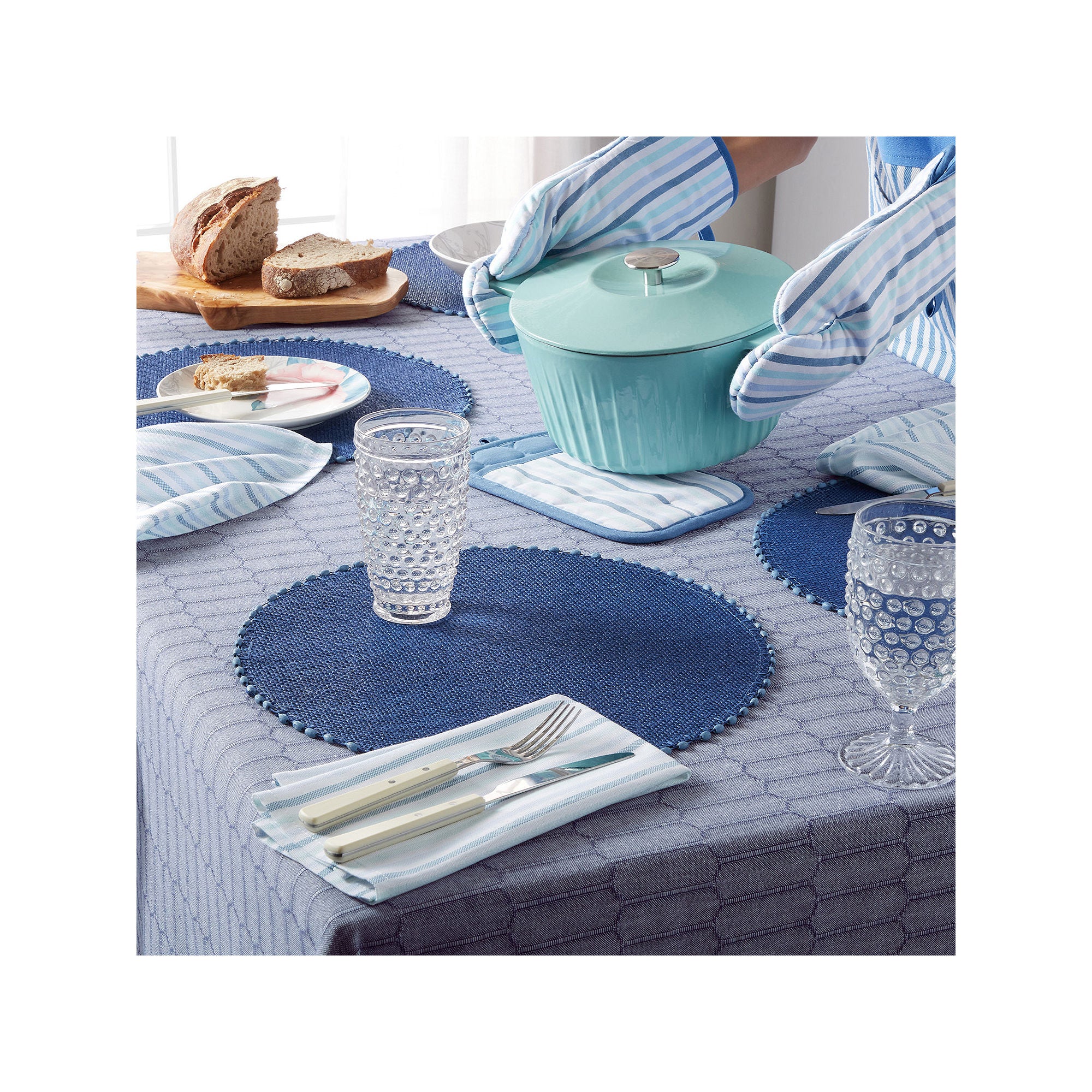 Martha Stewart Honeycomb Modern Farmhouse Tablecloth - BLUE ONE SIZE