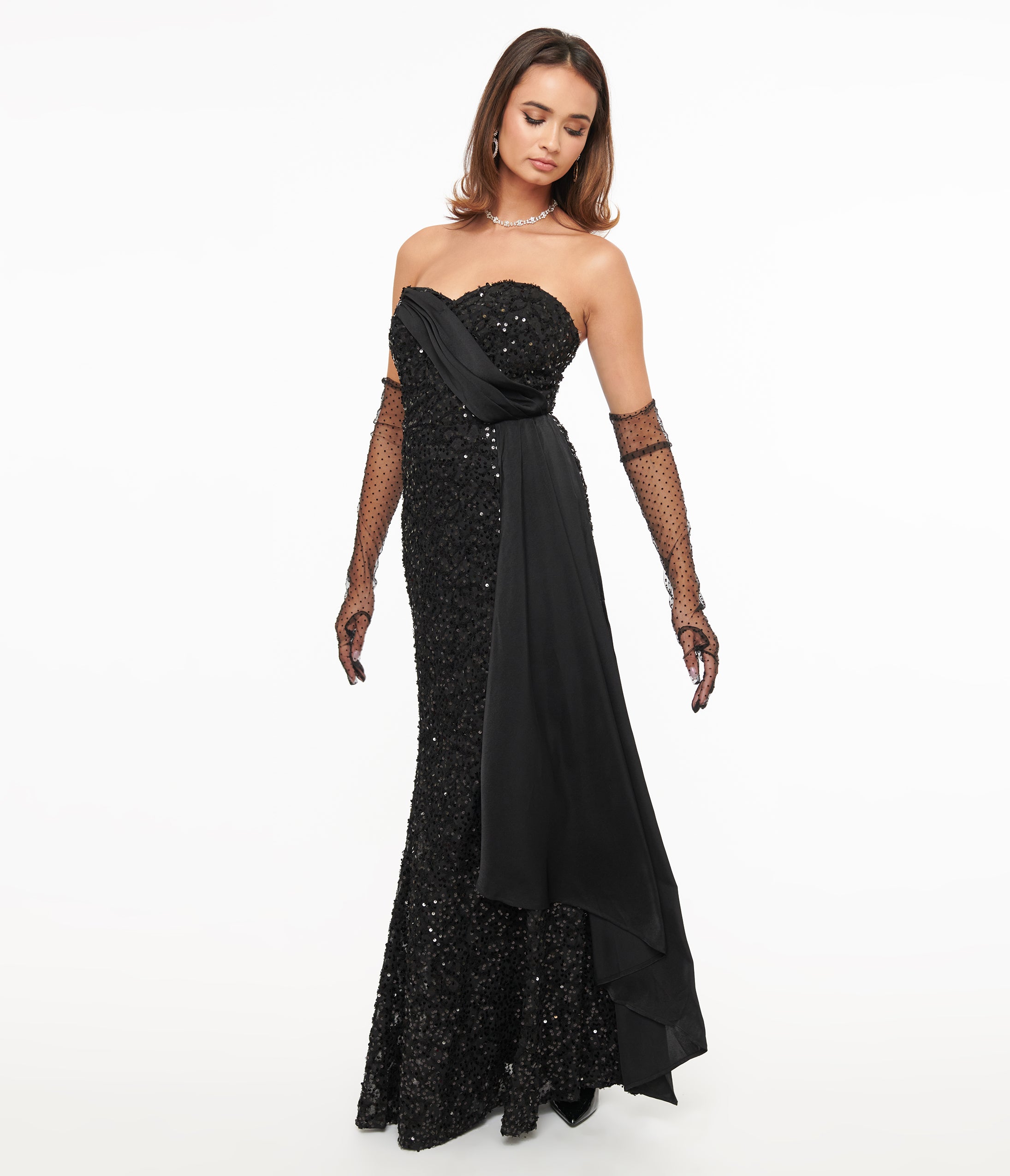 Unique Vintage 1930s Black Sequin Lace Mermaid Dress