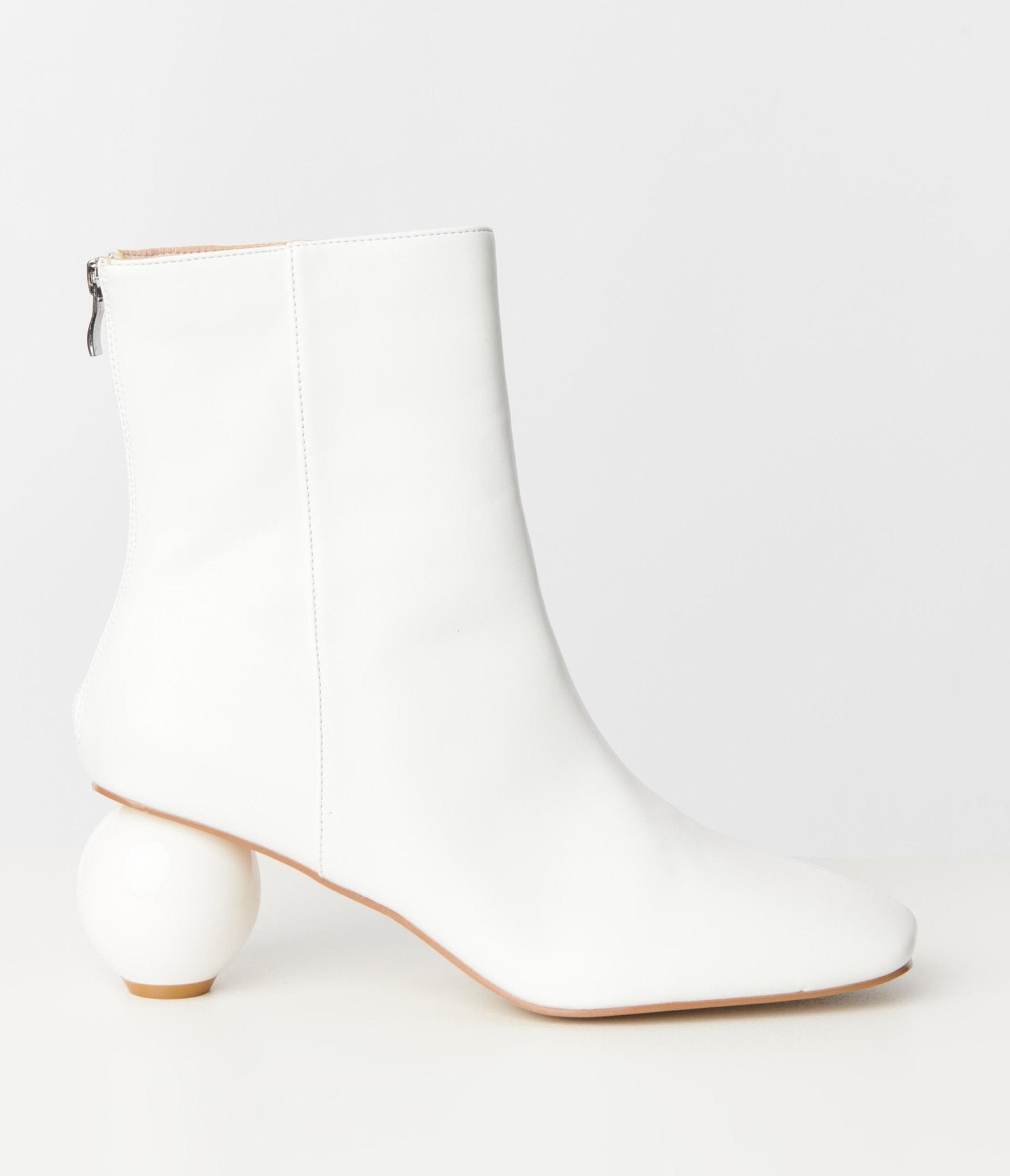 Unique Vintage White Leatherette Ball Heel Booties