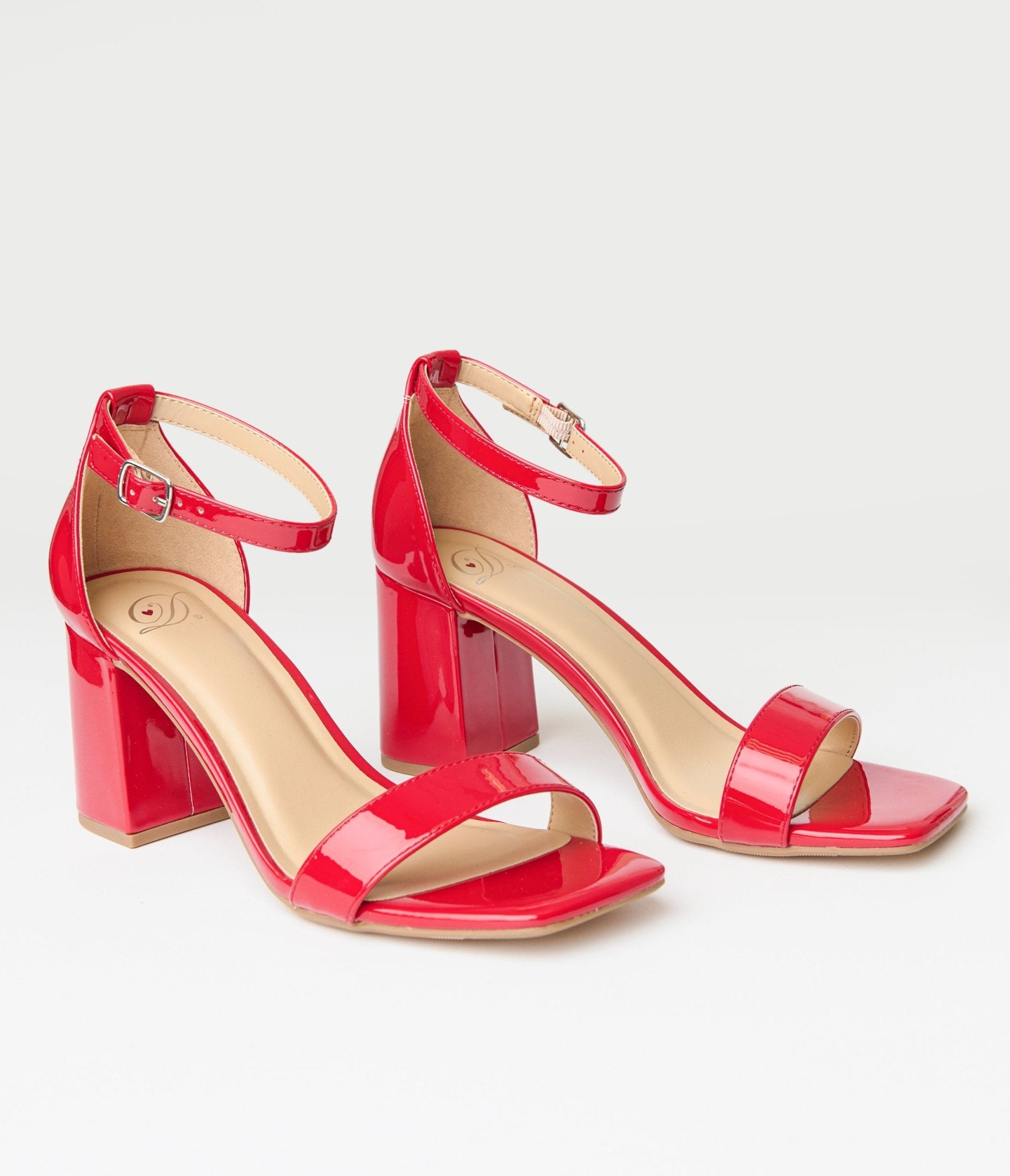 Red Patent Leatherette Heeled Sandals