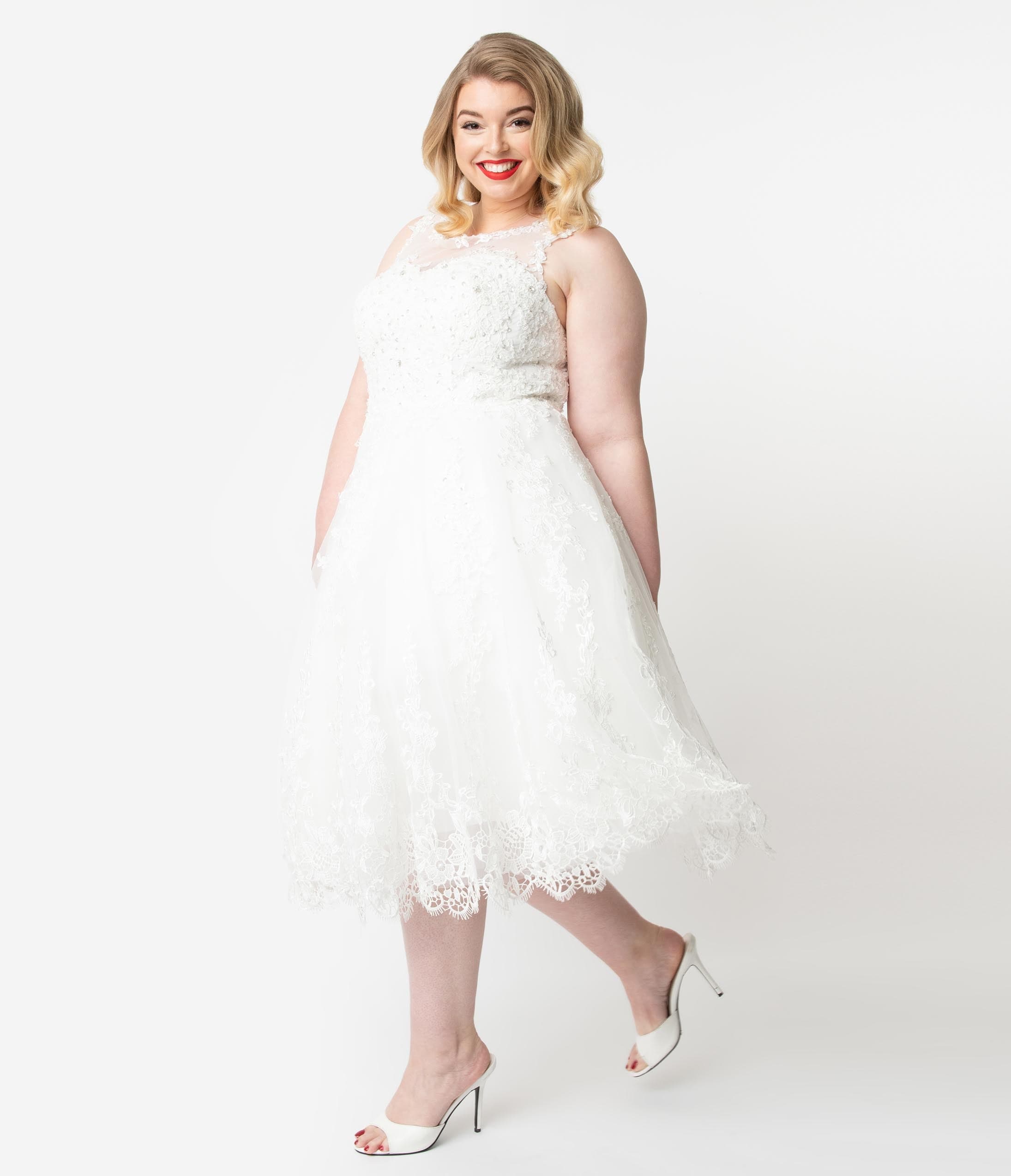 Unique Vintage Plus Size Ivory Lace & Tulle Riviera Bridal Dress