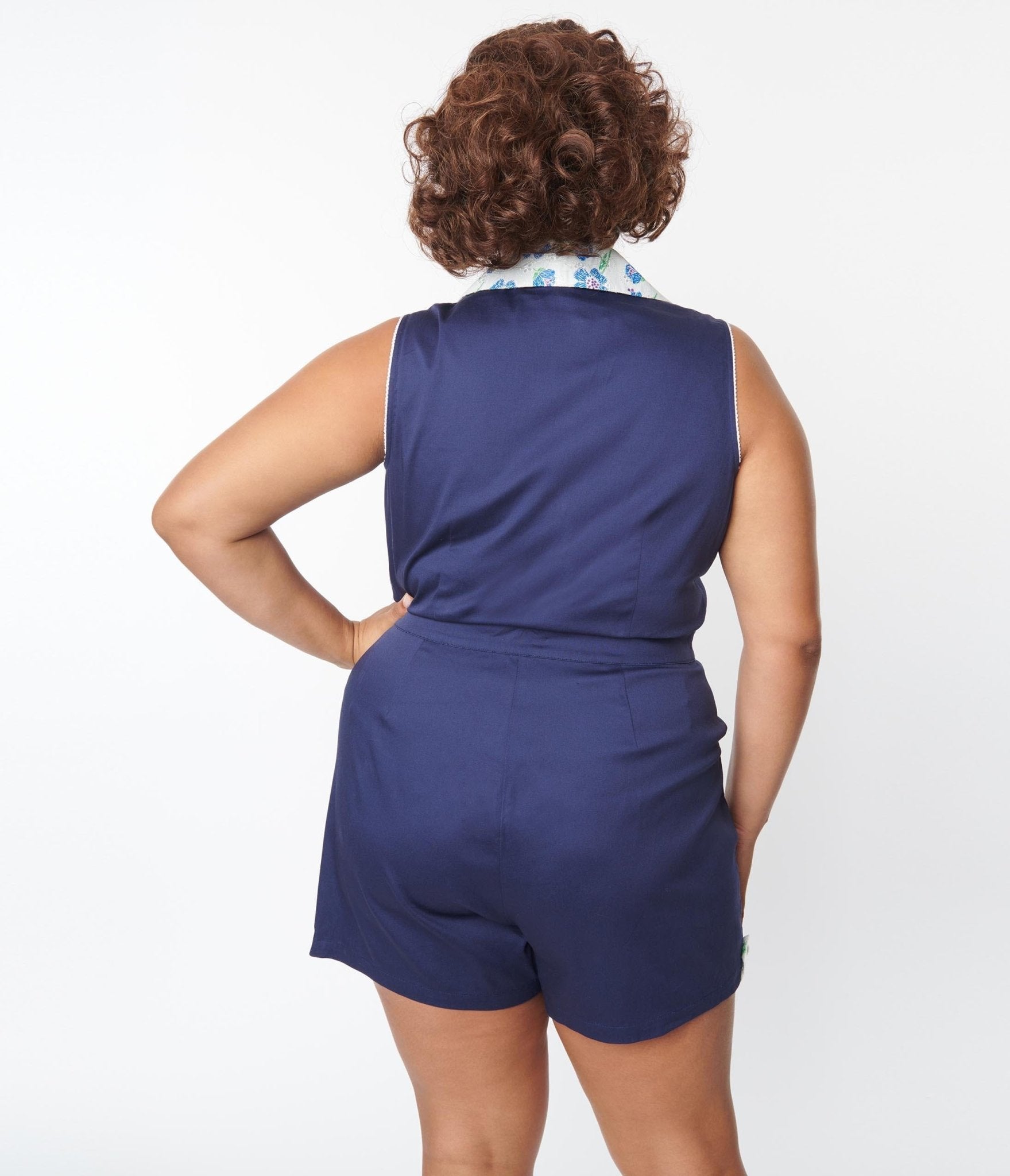 Unique Vintage Plus Size Navy Blue Shelby Romper