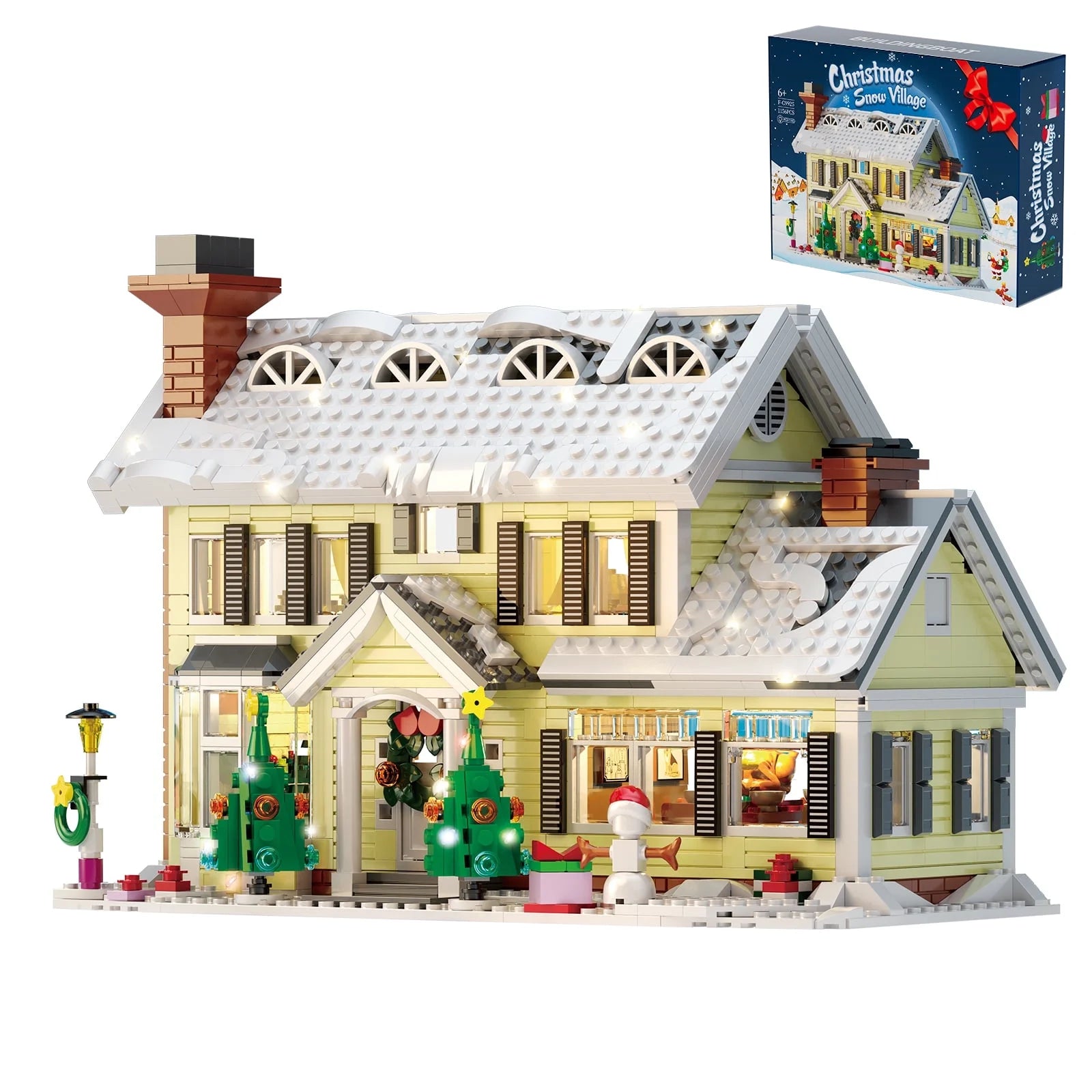 BuildingBoat 0606001 Christmas Snow Village Building Block Set with LED Lights Holiday Display Kit