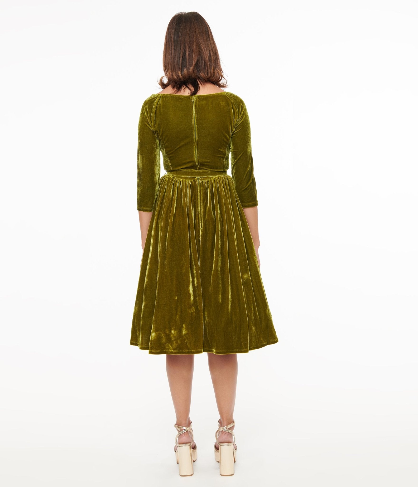 Unique Vintage 1950s Chartreuse Velvet Sweetheart Swing Dress