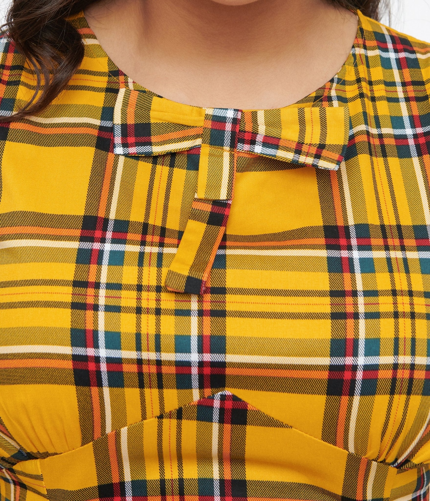 1950s Yellow Plaid Swing Dress