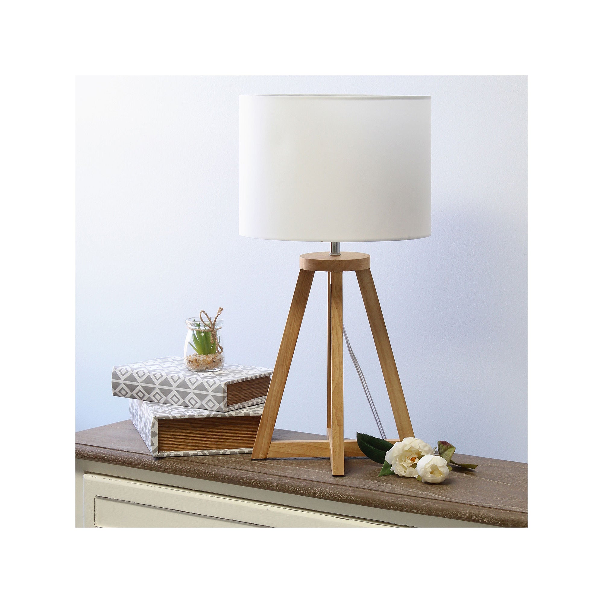 Asstd National Brand Simple Designs Interlocked Triangular Wood Table Lamp - NATURAL WHITE ONE SIZE