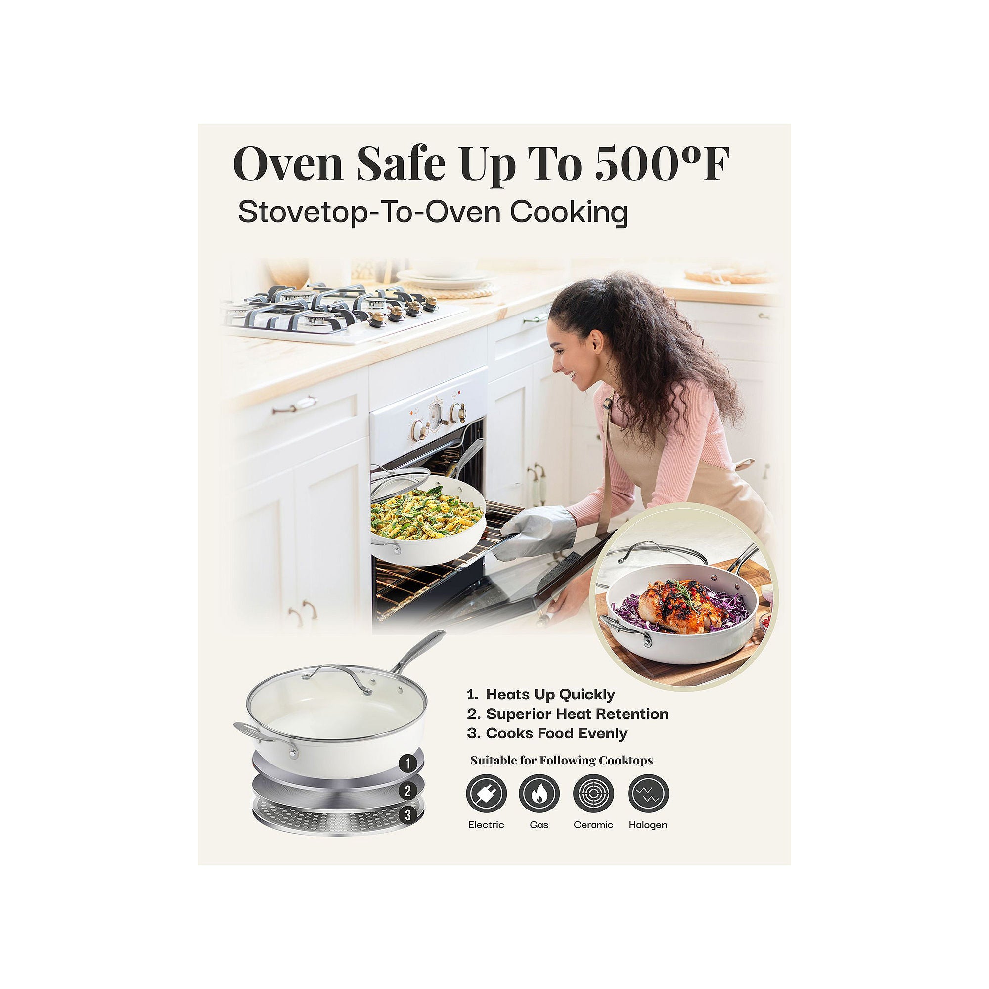 Gotham Steel Ultra 5.5-Qt. Non-Stick Jumbo Cooker Pan With Lid - CREAM ONE SIZE