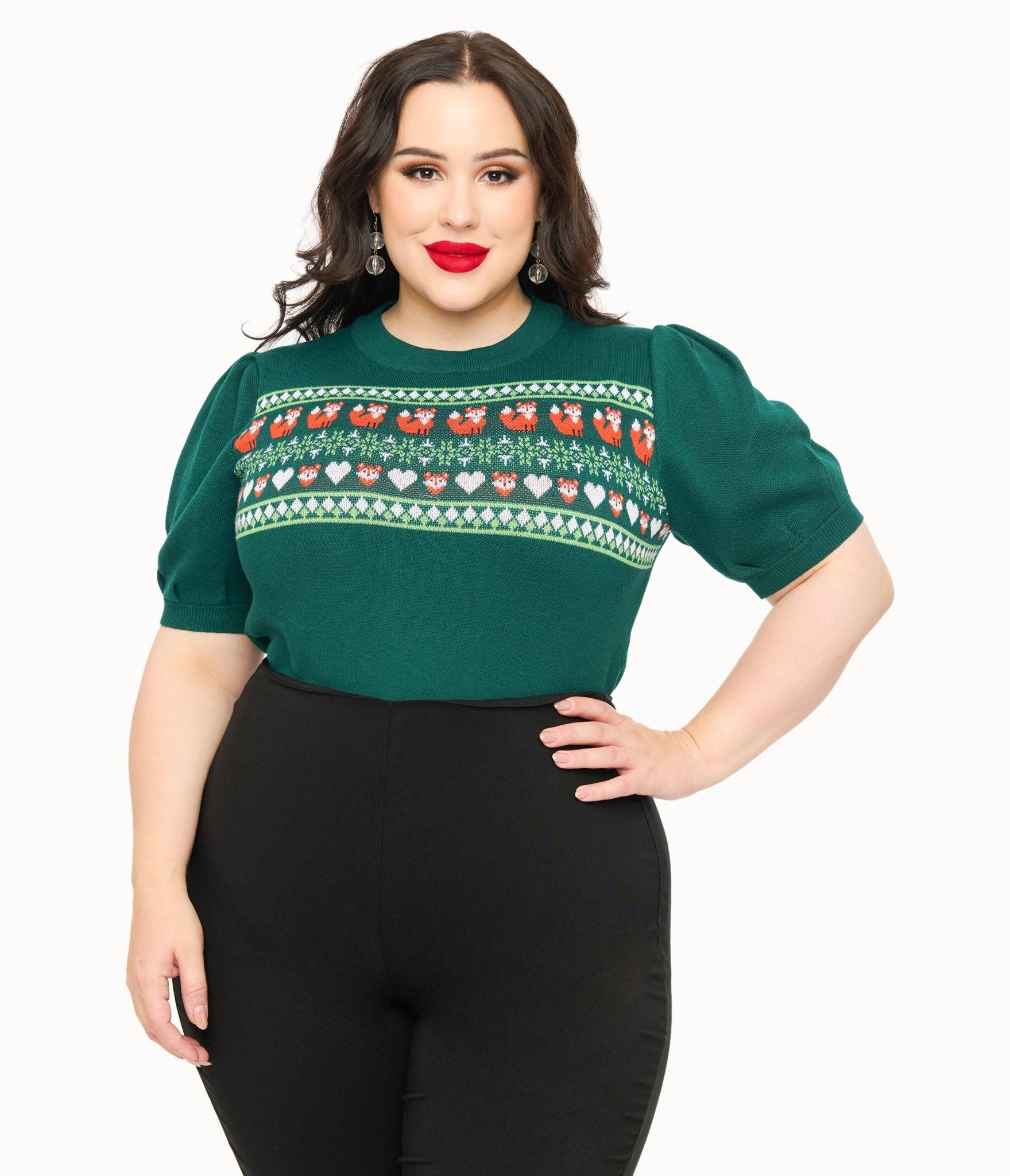 Unique Vintage Plus Size Green Fox Fair Isle Paige Sweater