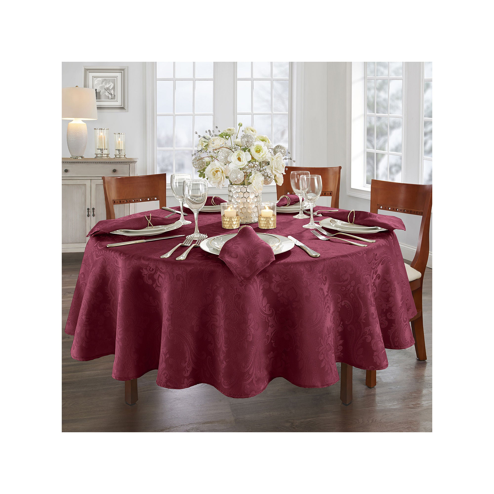 Elrene Home Fashions Caiden Elegance Tablecloth - CRANBERRY ONE SIZE