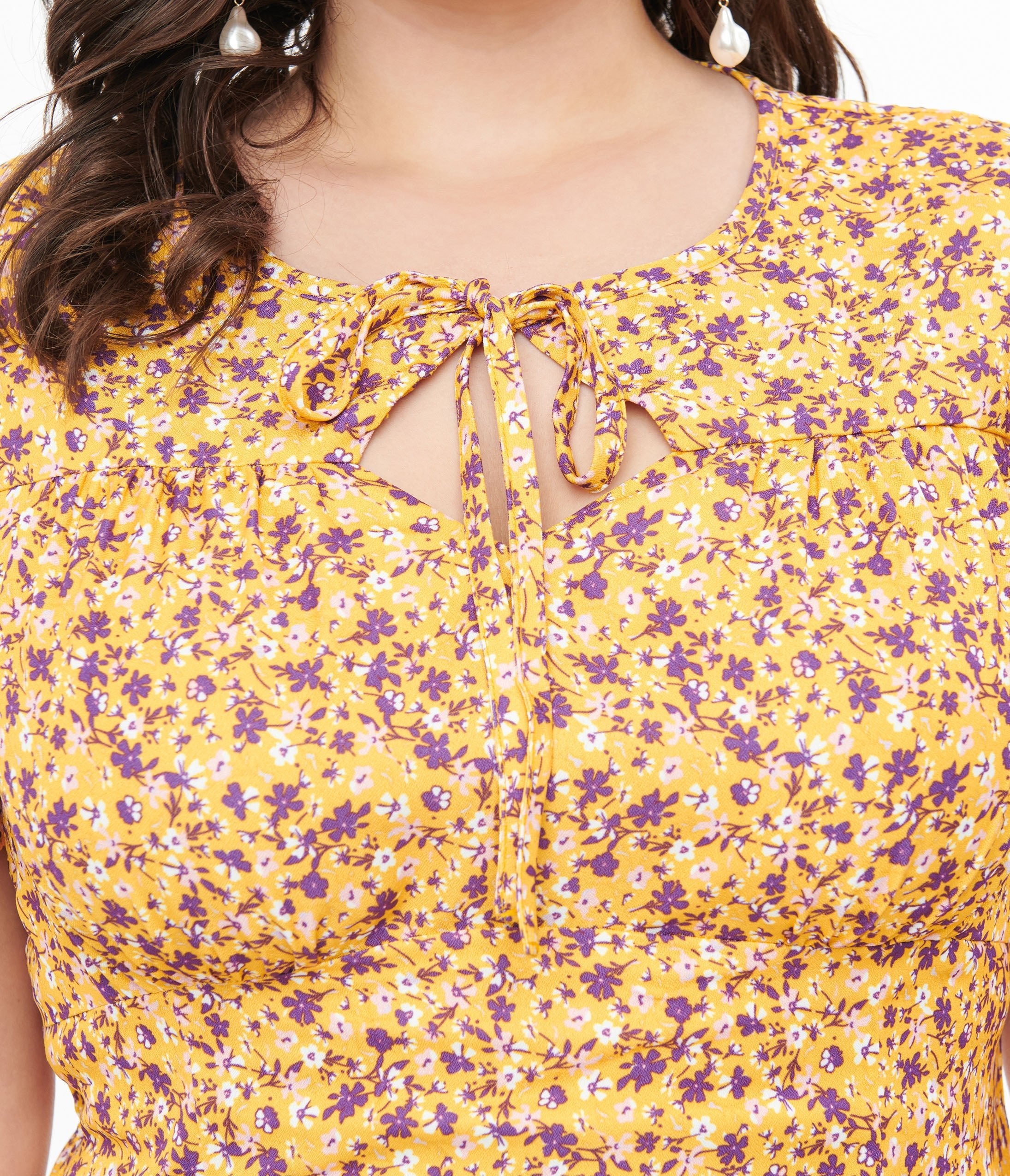 Plus Size 1950s Yellow & Purple Floral Capelet Swing Dress