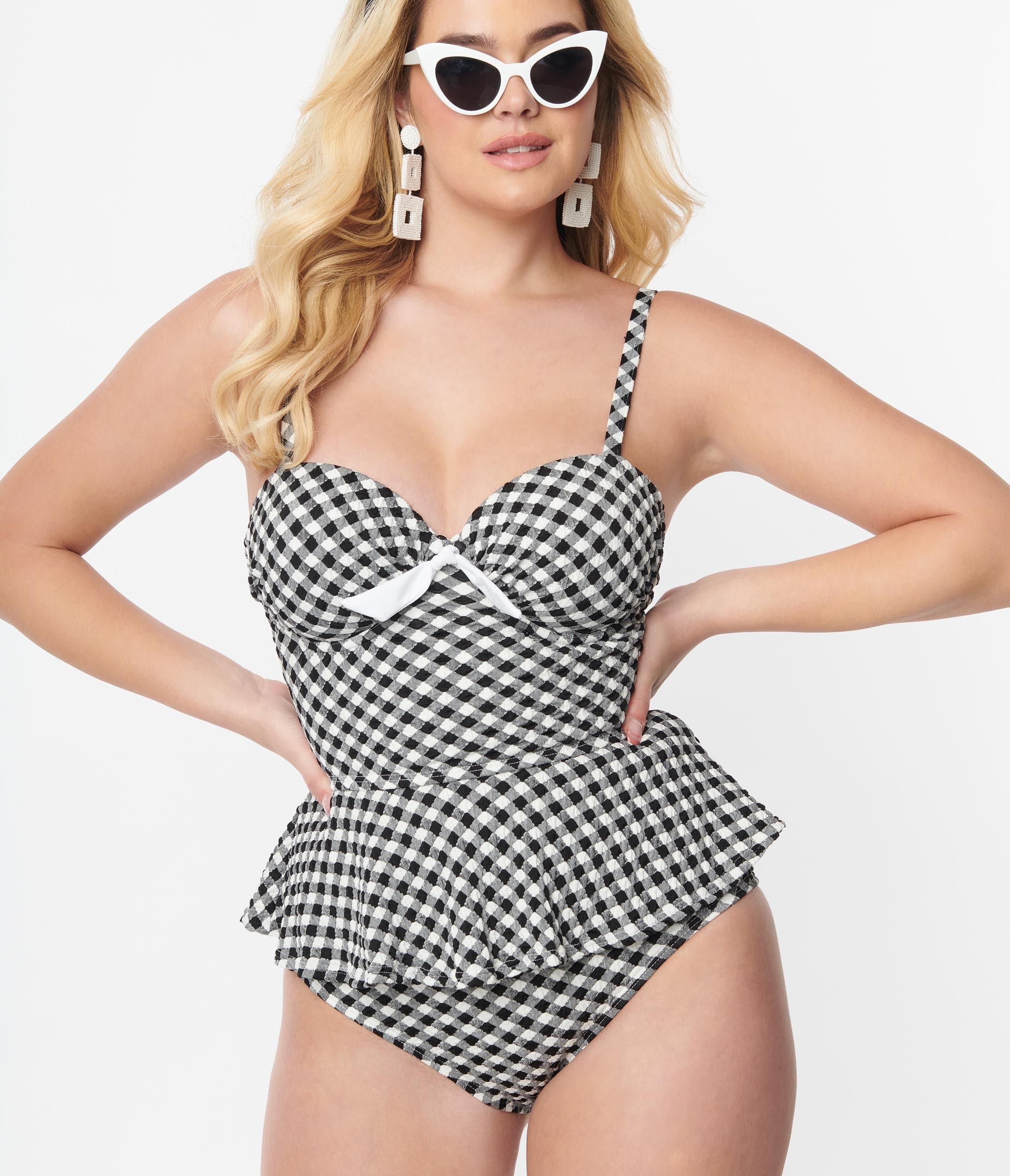 Unique Vintage Black & White Gingham Daphne Swim Bottoms