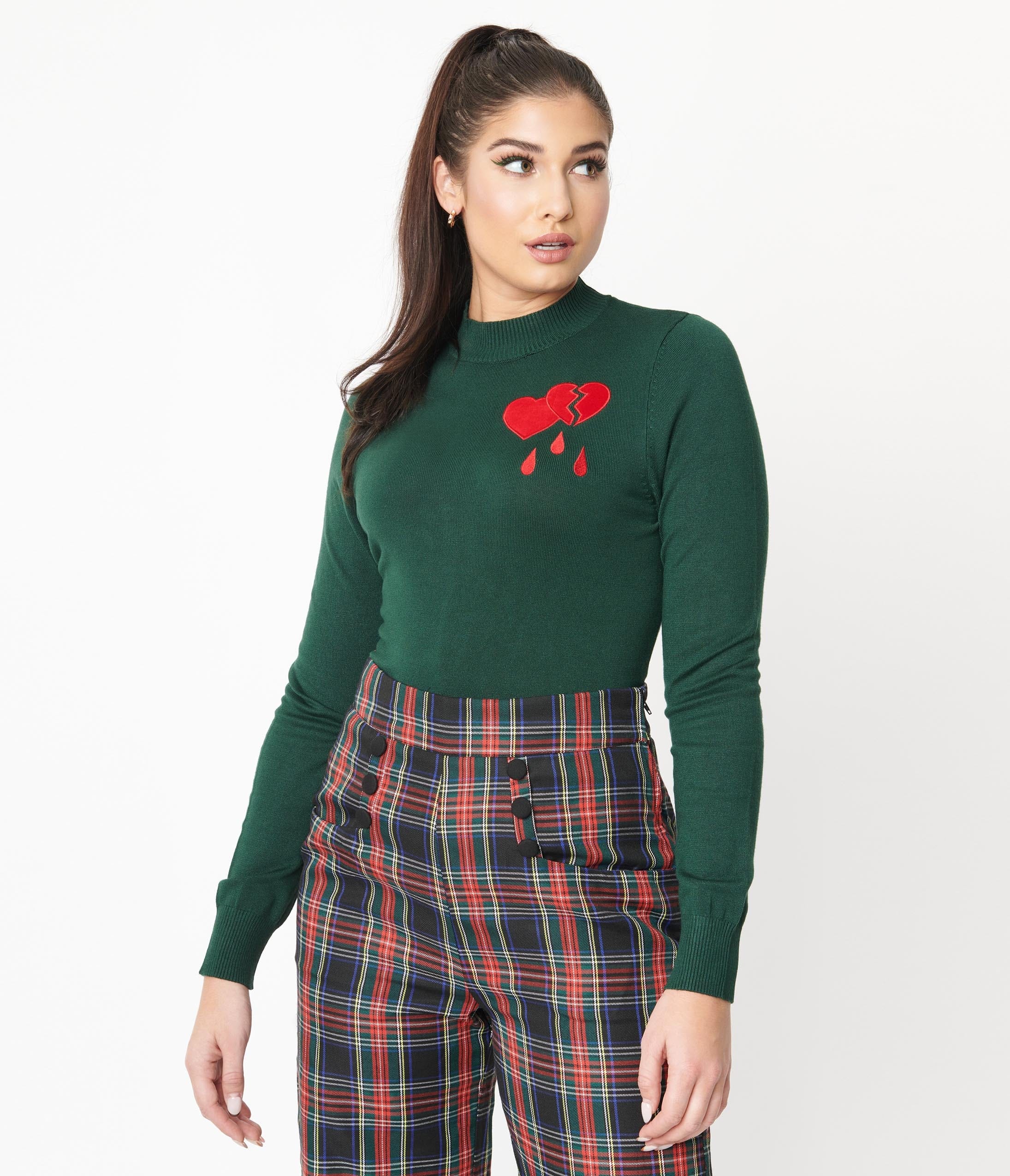 Collectif Green Heart Stopper Knit Sweater