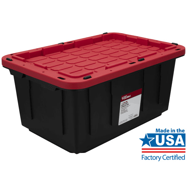 Hyper Tough 206252 17 Gallon Snap Lid Plastic Storage Tote, Black Base/Red Lid, Set of 4