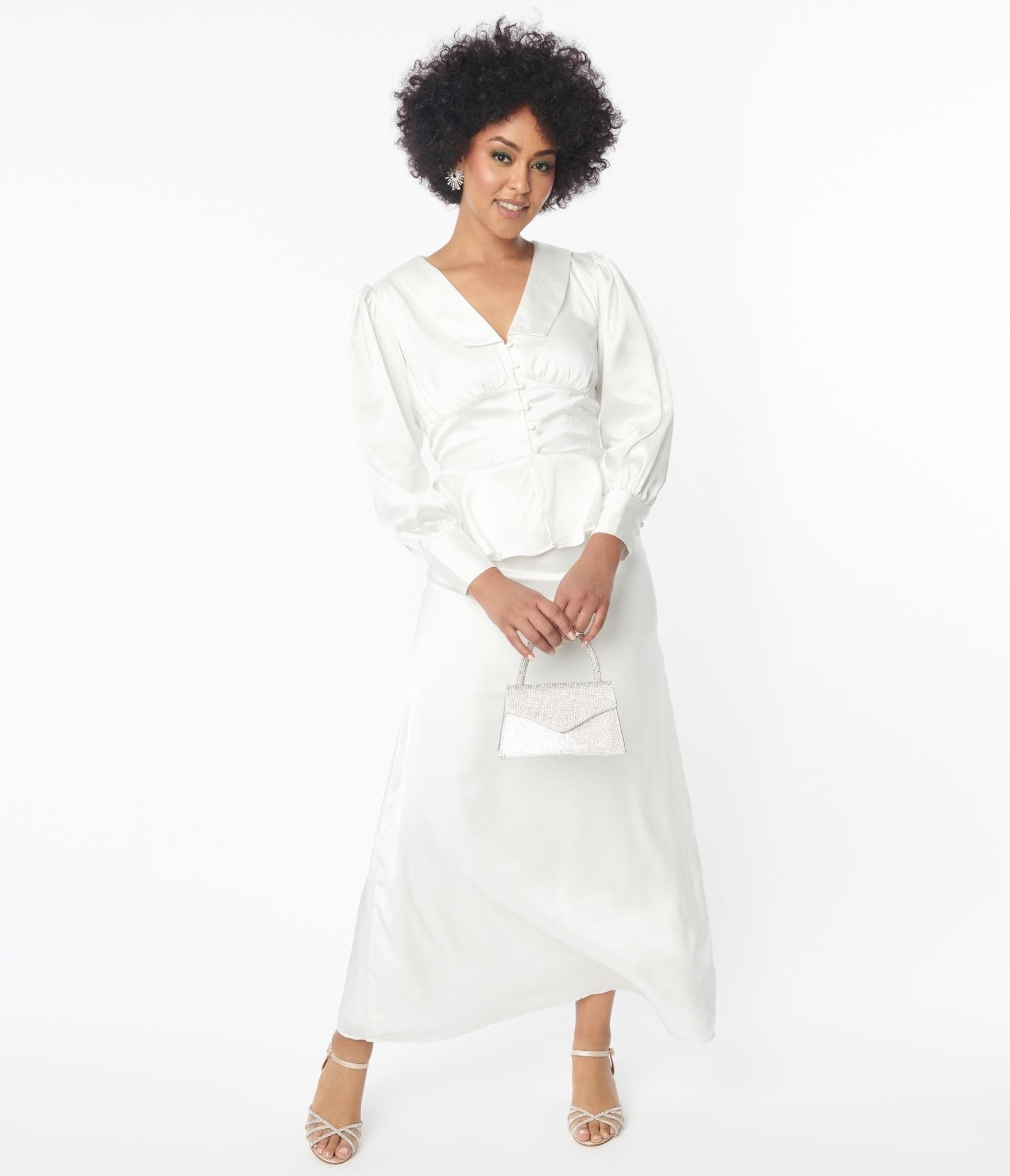 Ivory Long Sleeve Blouse & Midi Skirt Bridal Set