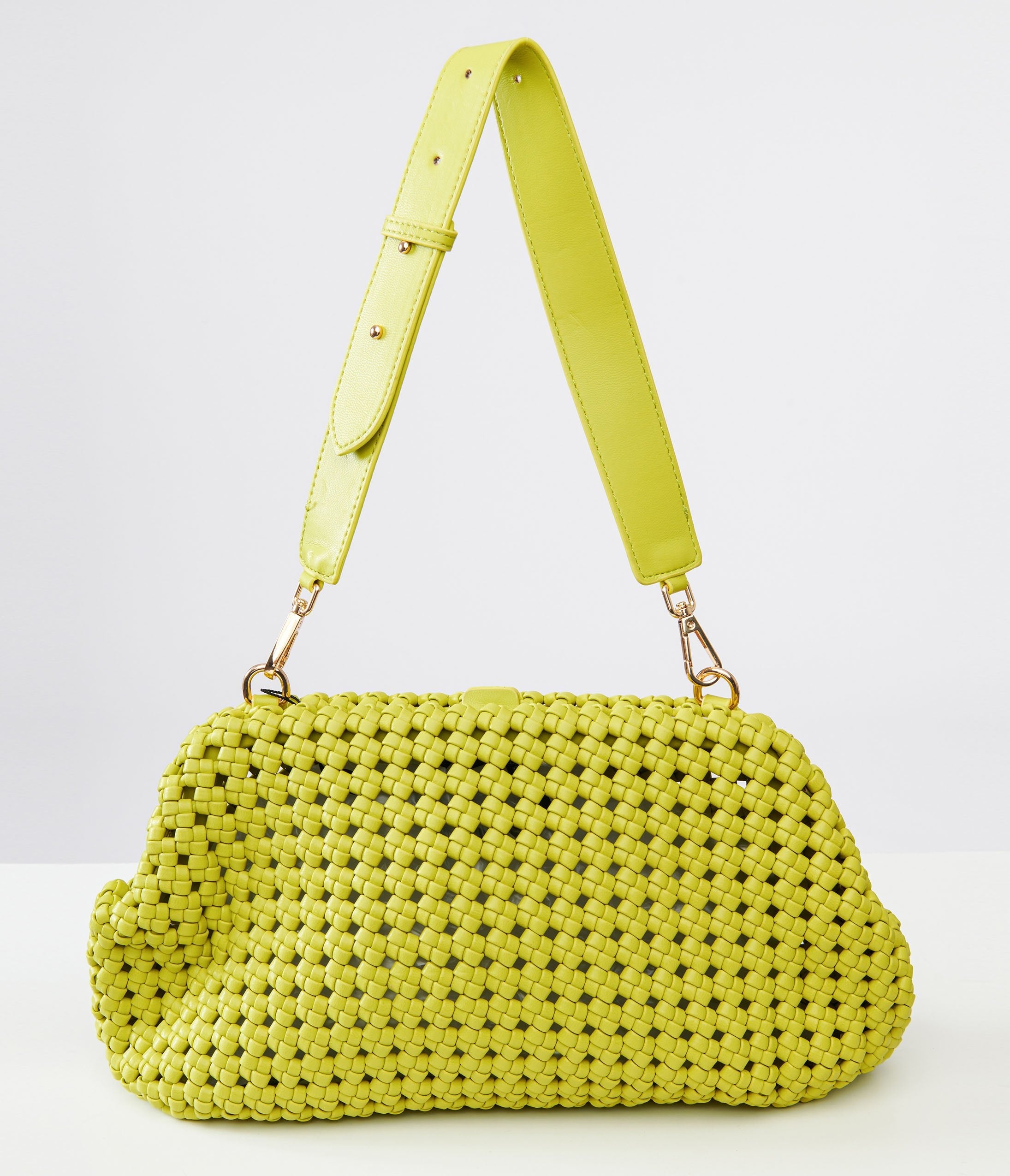 Light Green Woven Leatherette Handbag