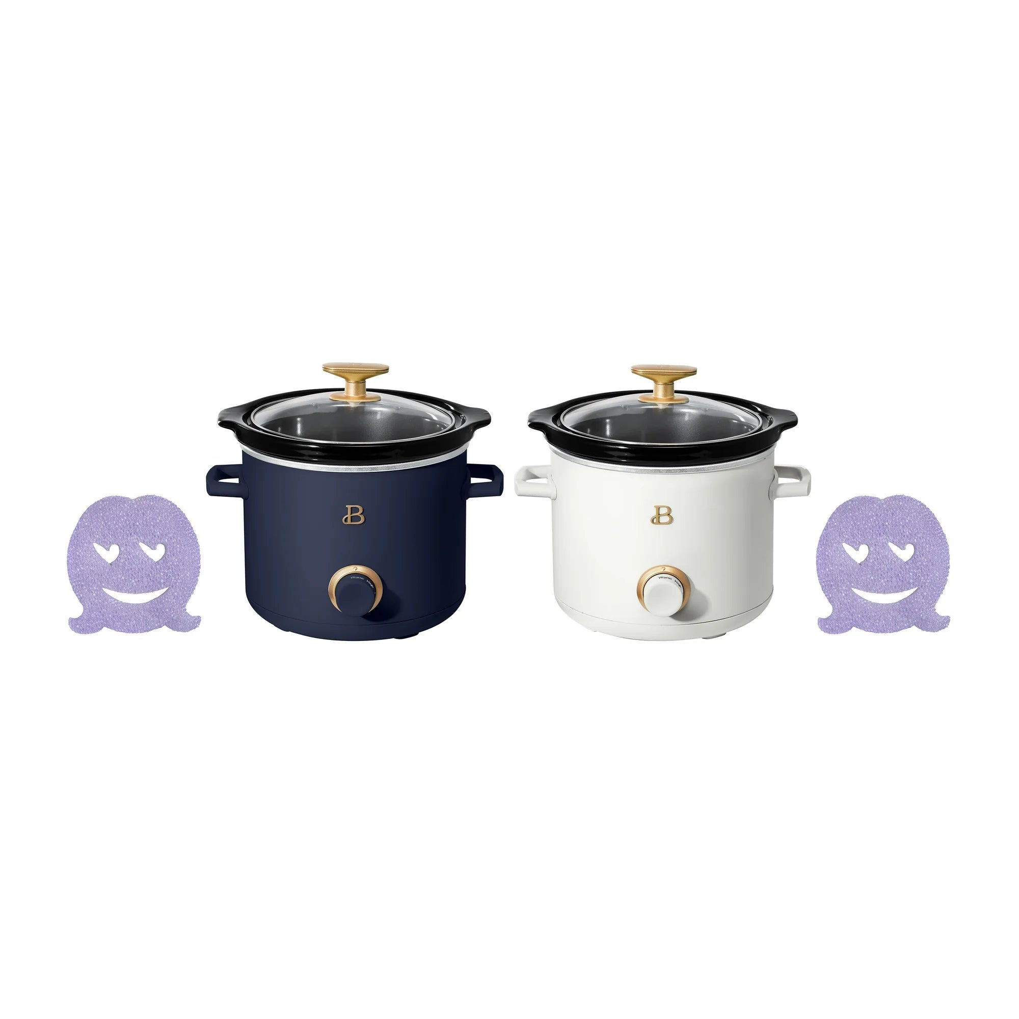 Beautiful 19614 2 Qt Slow Cooker Set with Scrub Mommy, 2-Pack, White Icing and Starry Night by Drew Barrymore, Blue