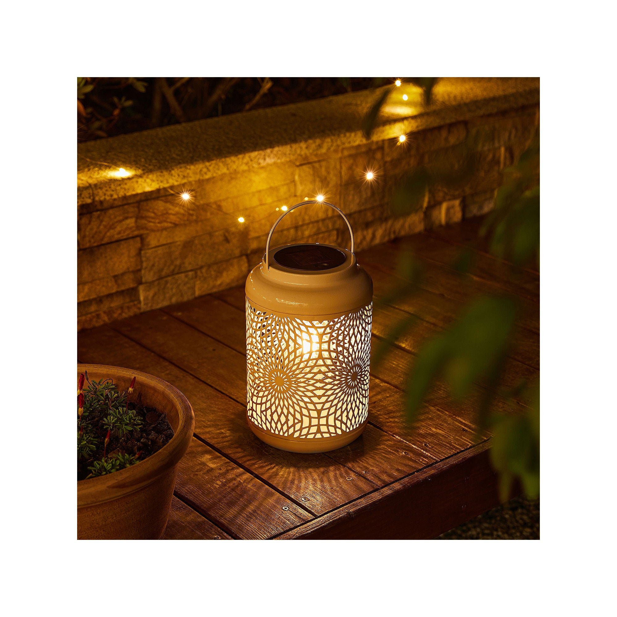 Glitzhome 8.75 White Metal Cutout Outdoor Lantern - BLACK ONE SIZE