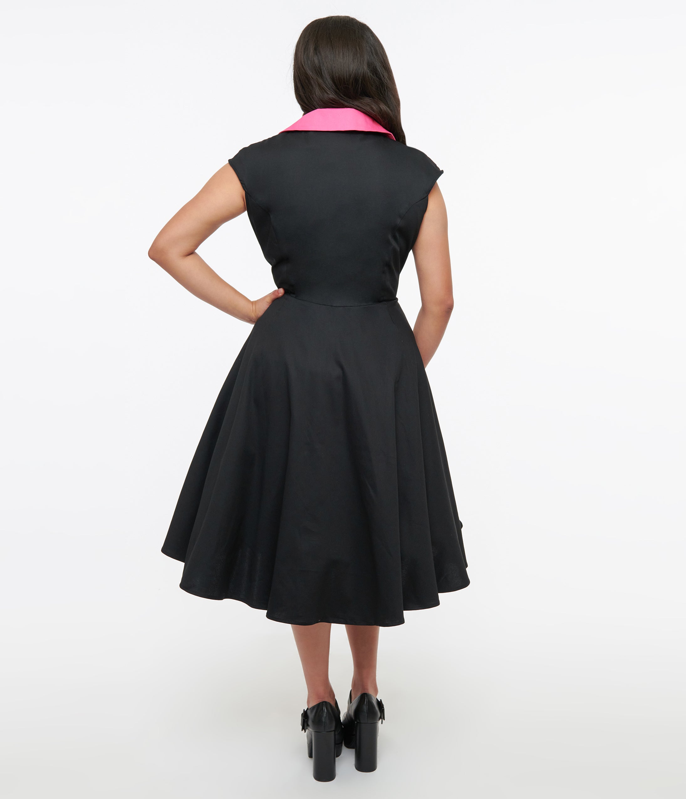 1950s Black & Pink Contrast Swing Dress