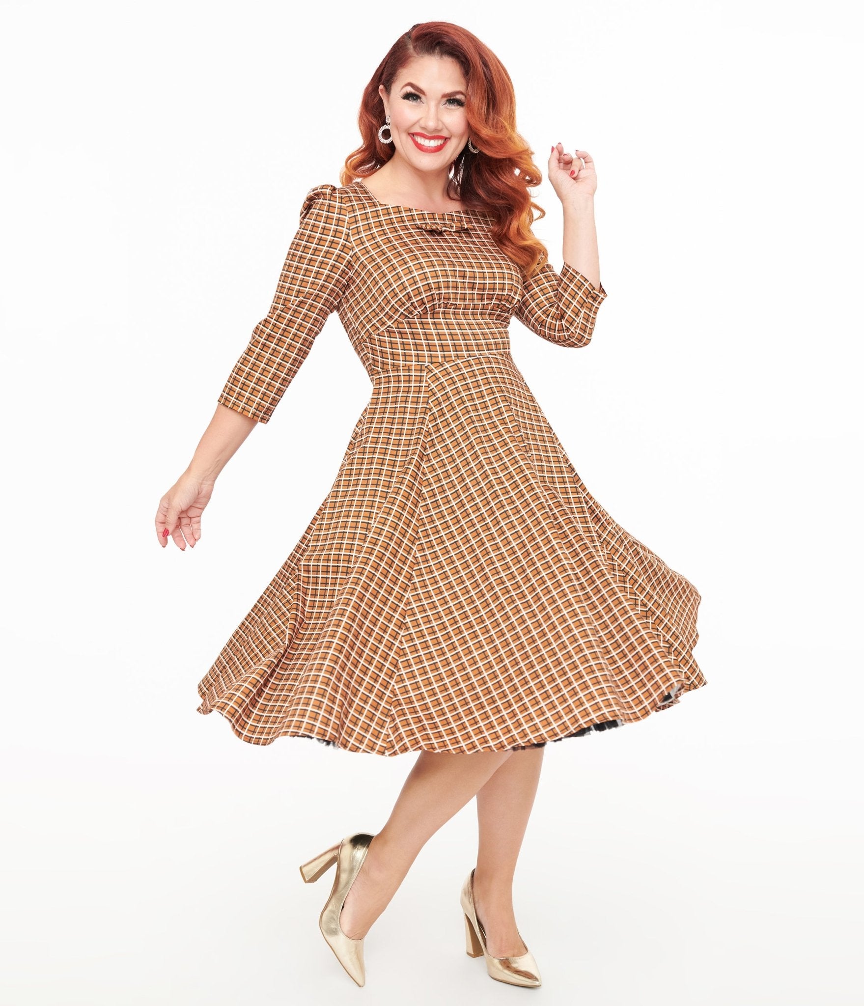 Hearts & Roses Brown Check Daniella Swing Dress