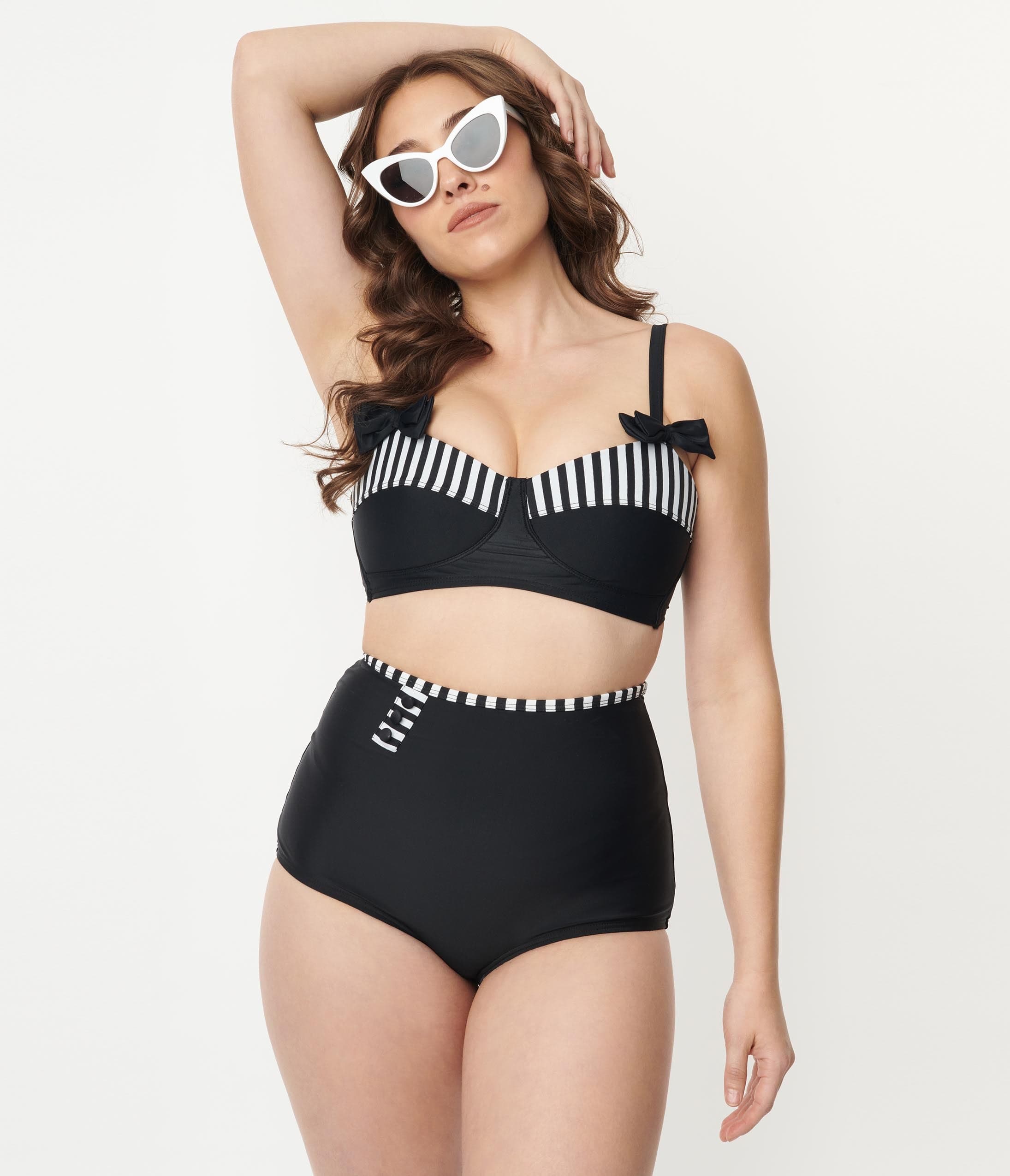 Unique Vintage Black High Waist Hatteras Swim Bottom