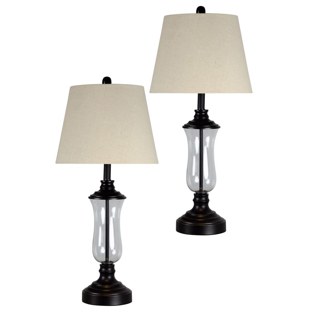 StyleCraft L321577DS 30 Bronze and Gold 3-way Table Lamp w/ Fabric Shade (Set of 2)