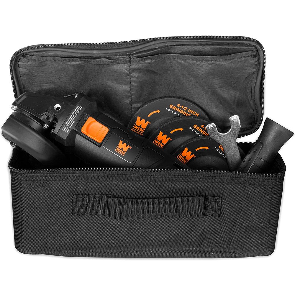 Wen 94475 7.5-Amp 4-1/2-Inch Angle Grinder with Reversible Handle, Three Grinding Discs and Carrying Case