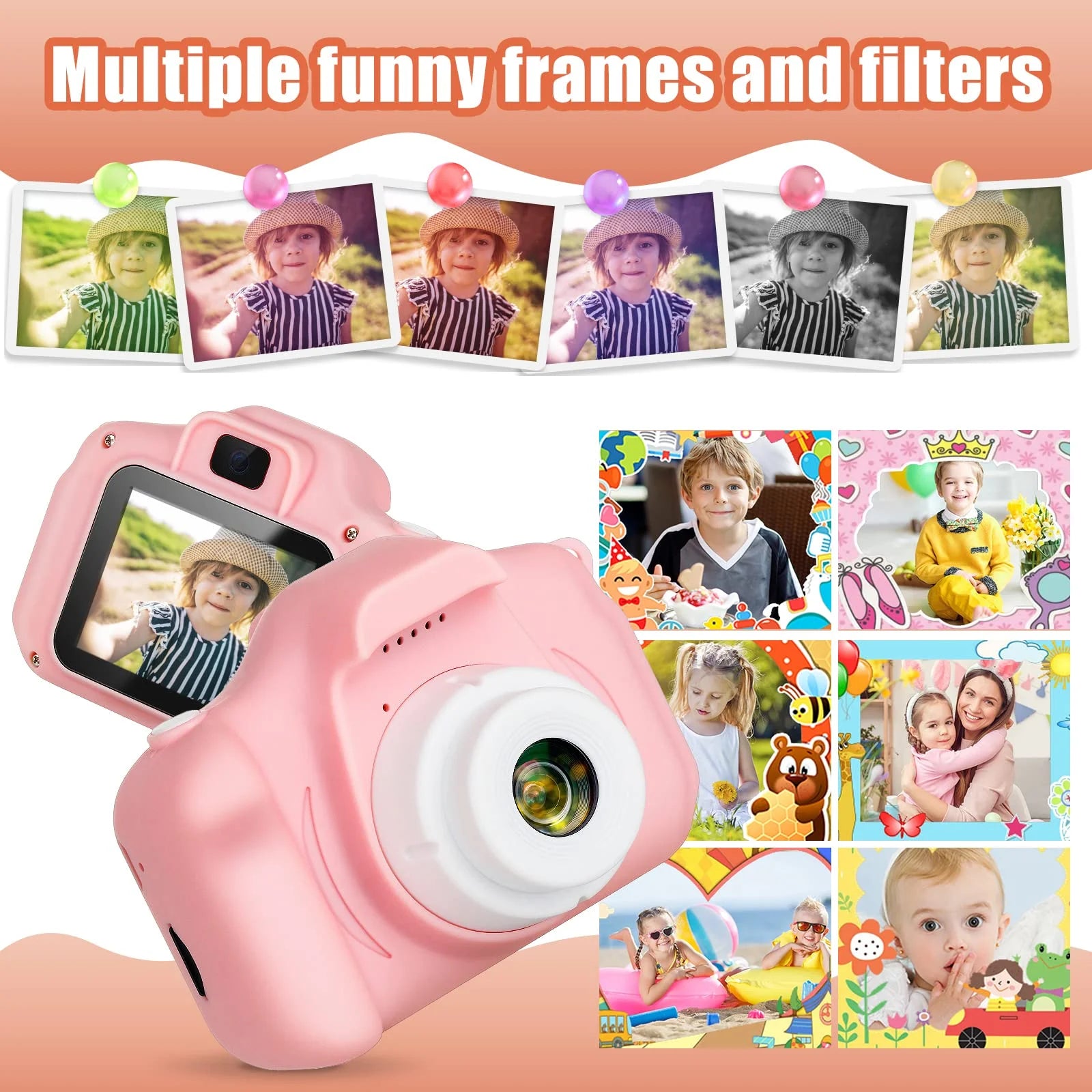 SANMADROLA 20MP Kids HD Digital Video Camera with 32GB SD Card, Pink