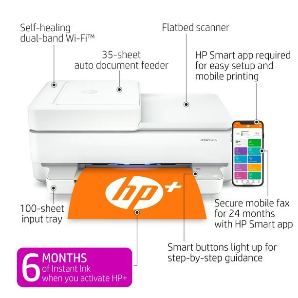 Hewlett-Packard 6452e Envy Wireless All-in-One Color Inkjet Printer - White