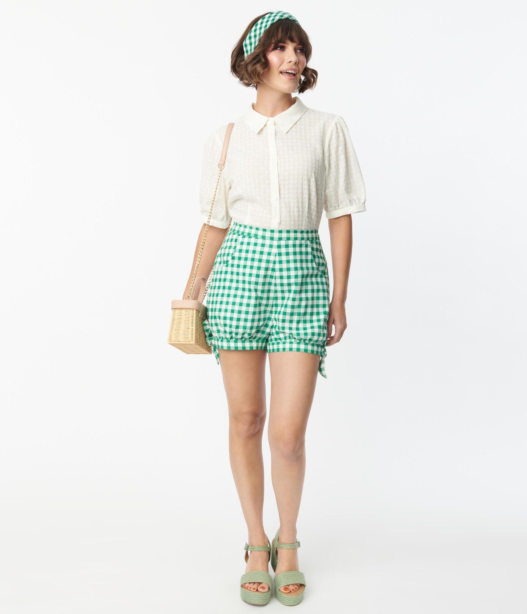 Collectif 1950s Green Gingham Rylee Shorts