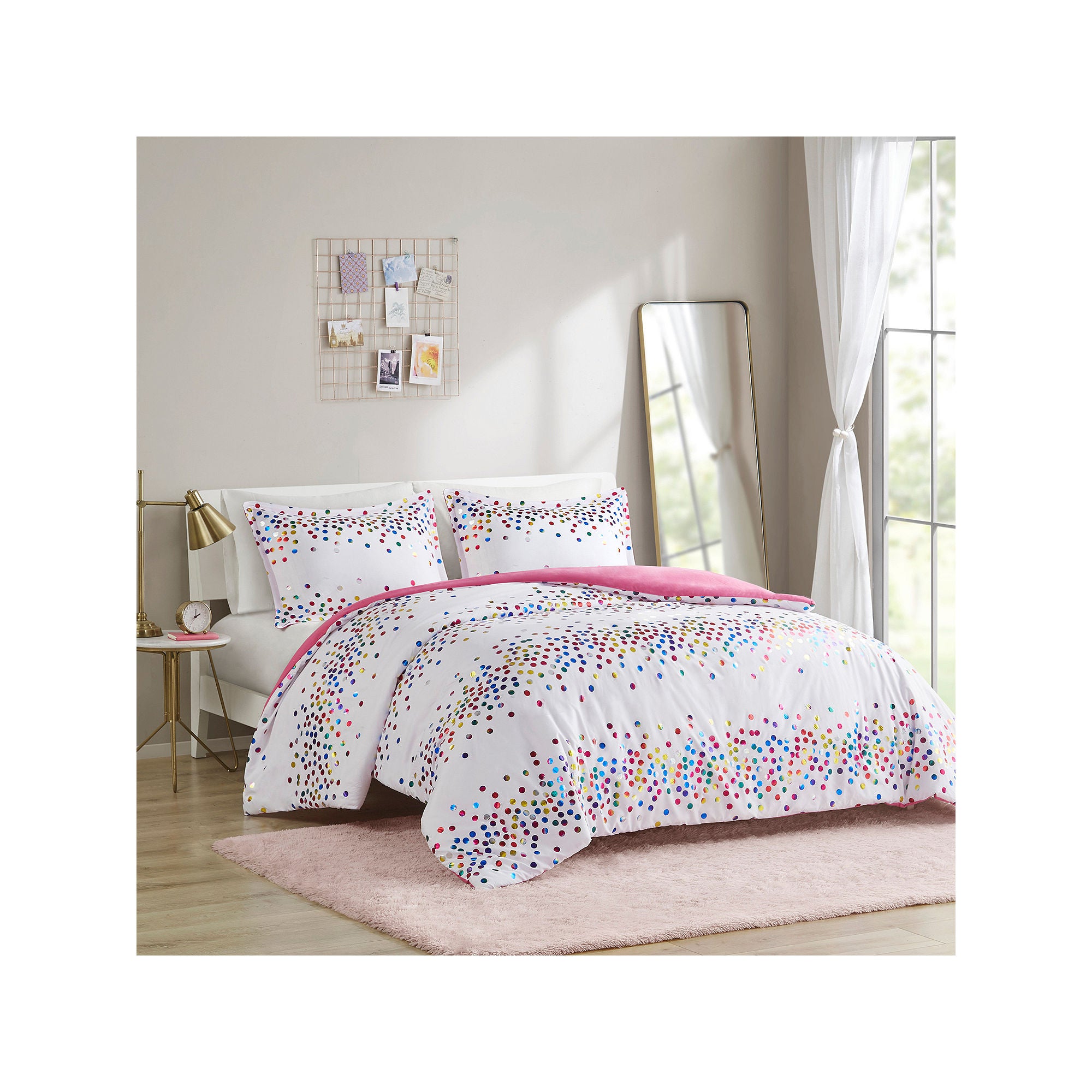 Intelligent Design Cora Rainbow Iridescent Metallic Dot Duvet Cover Set With Sham - WHITE ONE SIZE