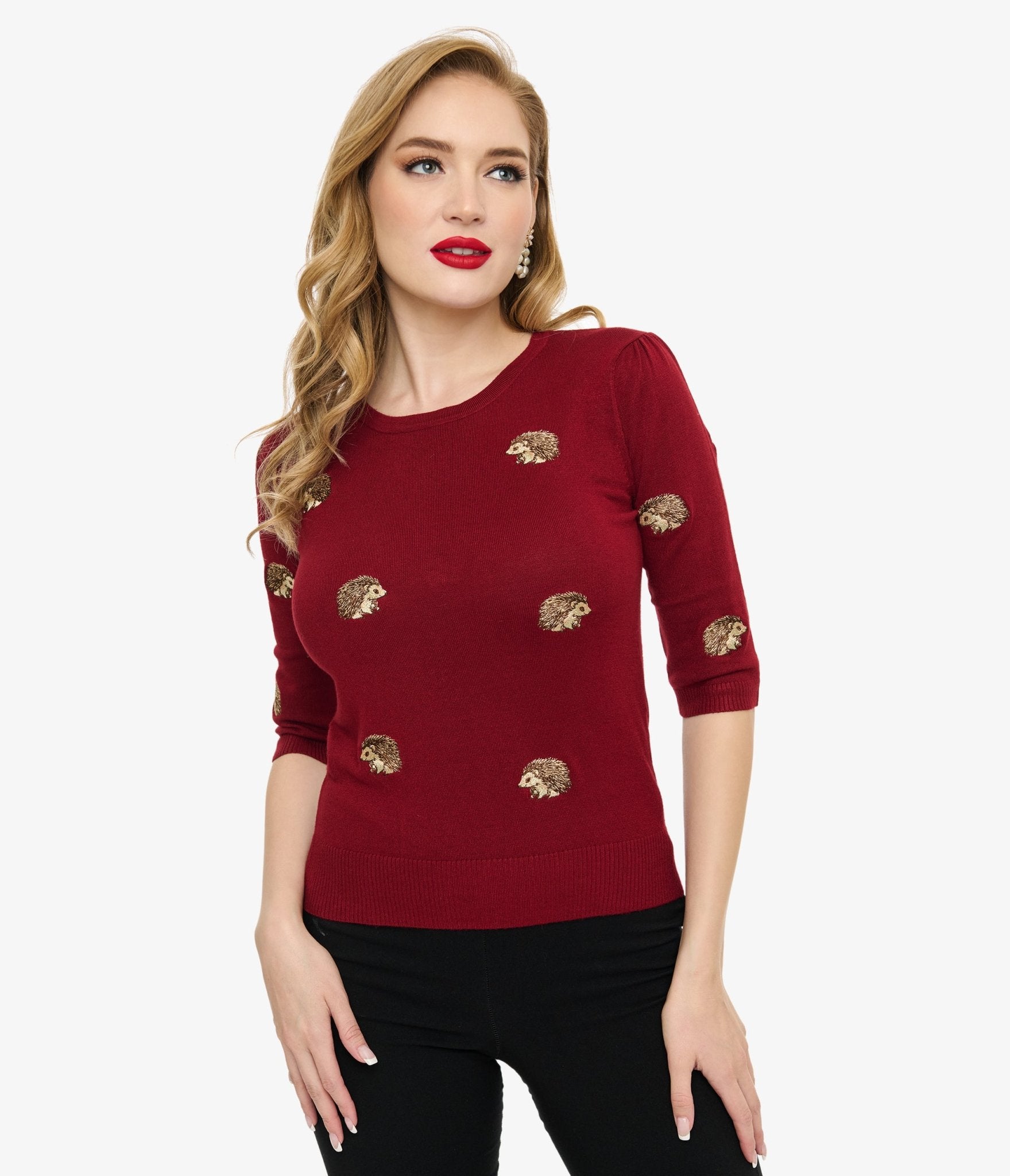 Voodoo Vixen Burgundy Hedgehogs Sweater