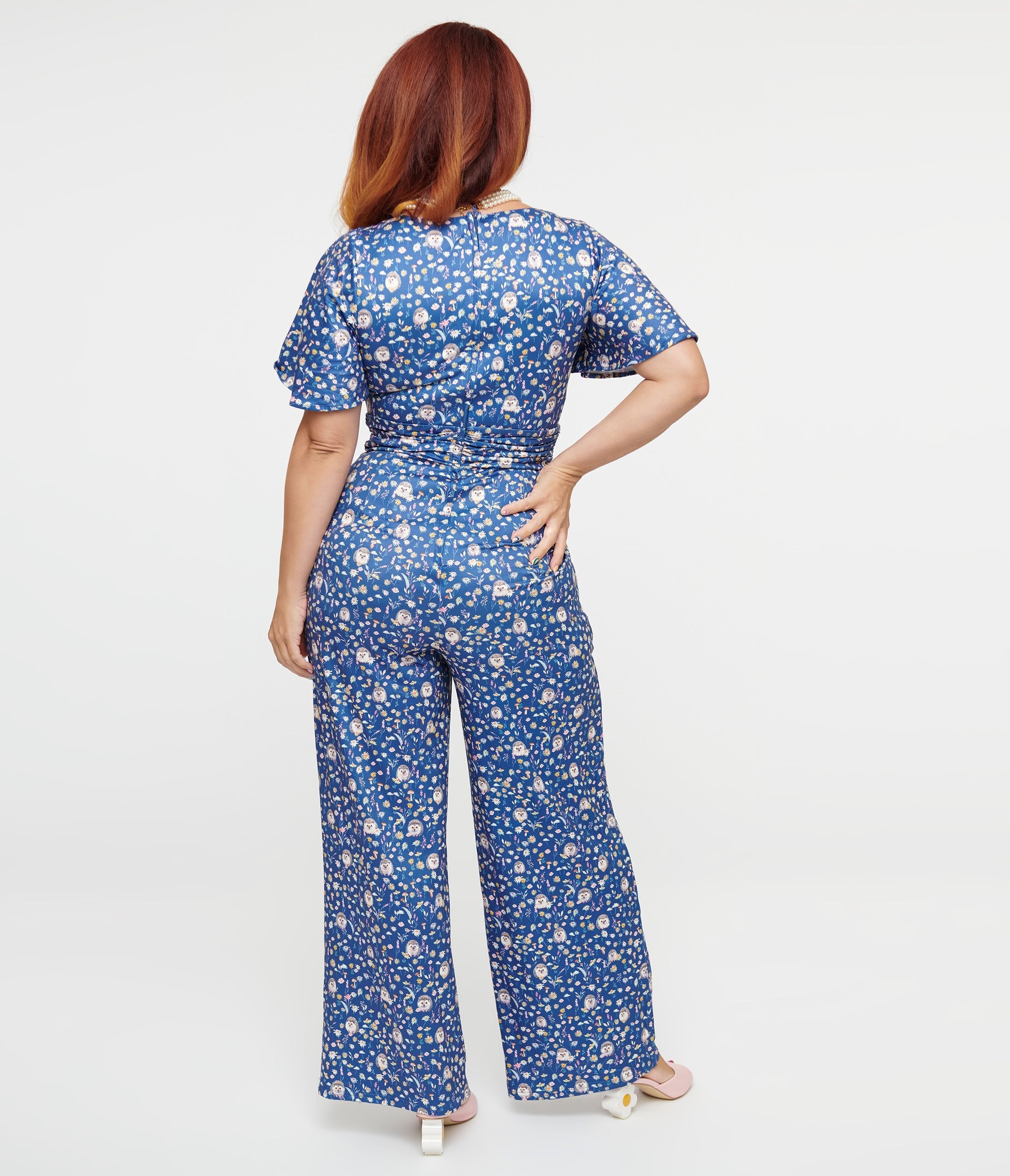 Dolly & Dotty Blue Floral & Hedgehog Print Charlotte Jumpsuit