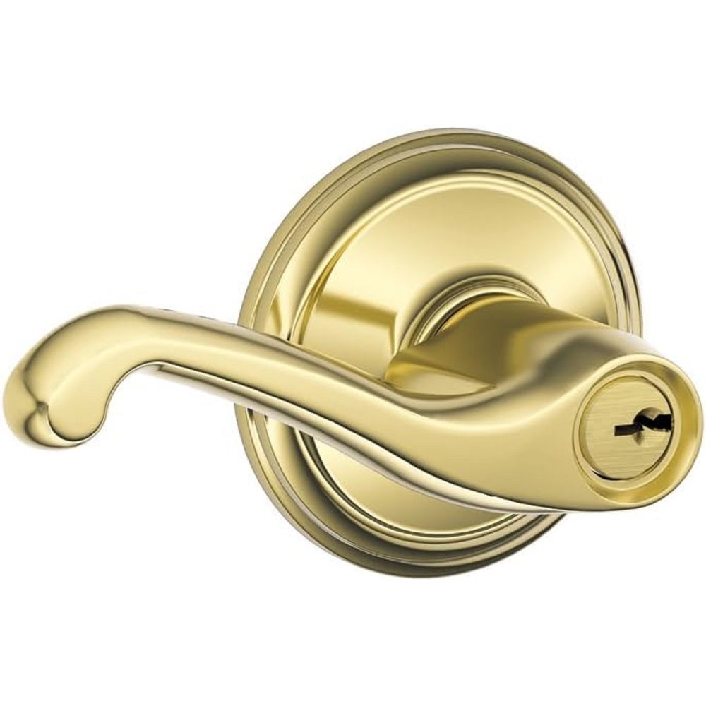 Schlage F51A FLA 605 Flair Lever Keyed Entry Lock, Bright Brass