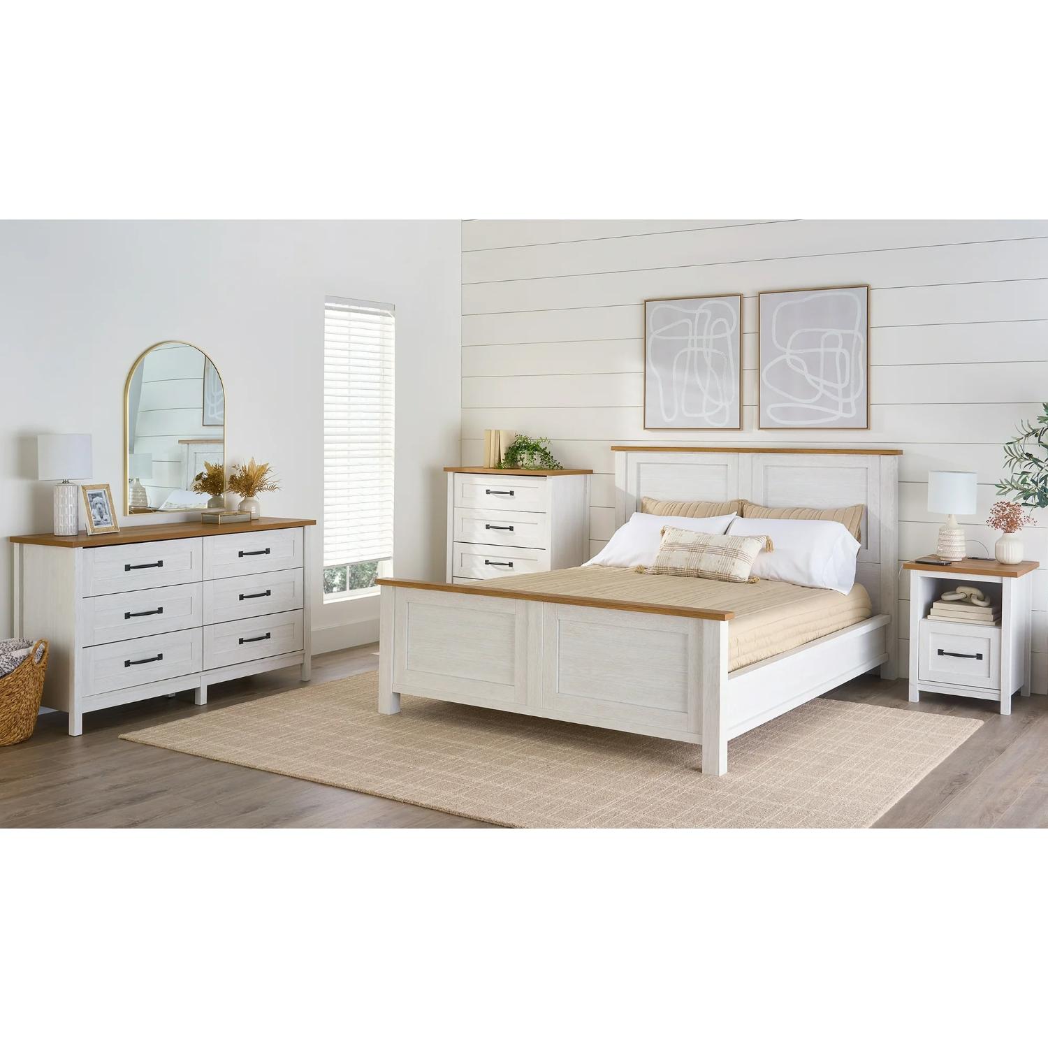 Better Homes & Gardens 441389 Modern Farmhouse 6-Drawer Dresser Alabaster and Light Honey Finish