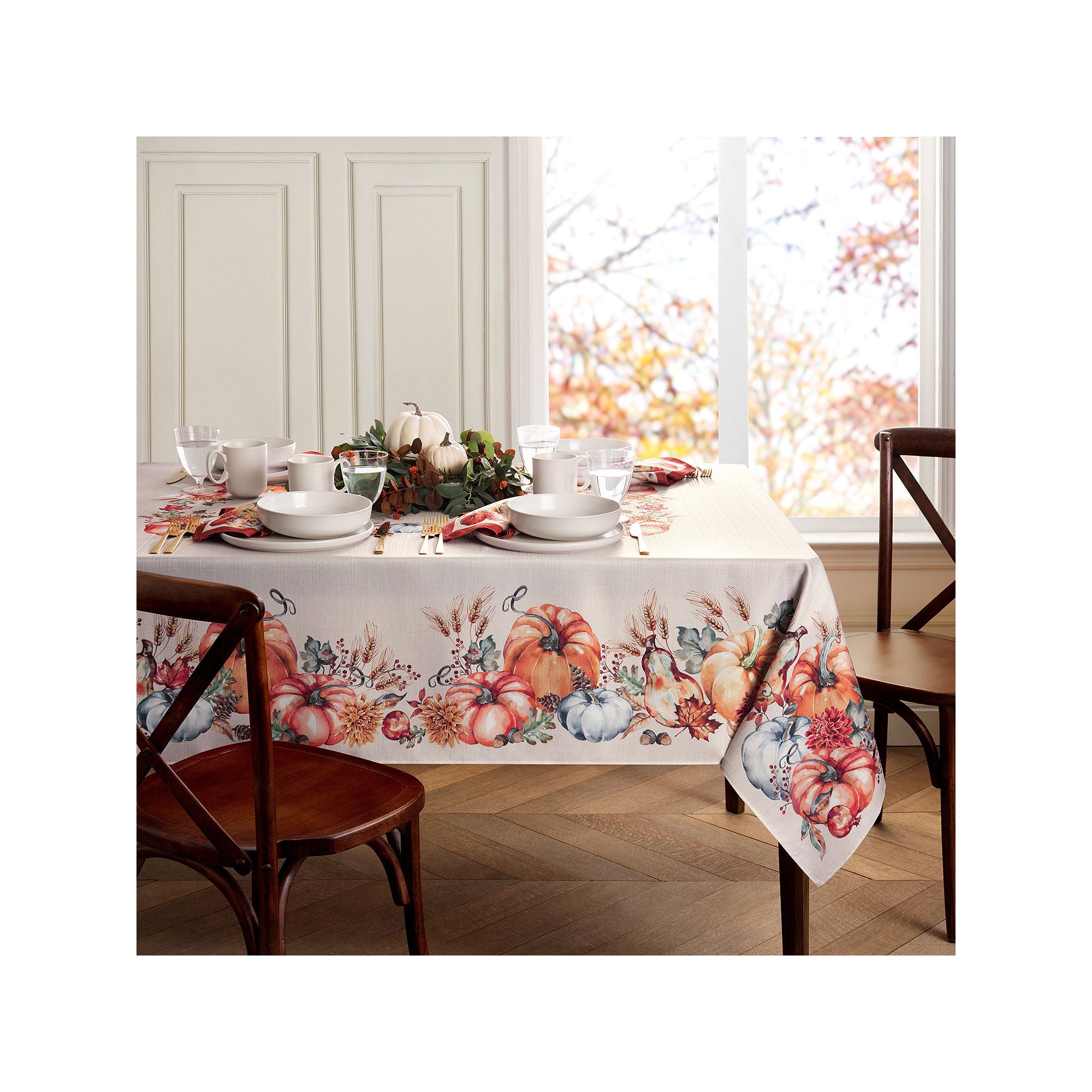 Elrene Home Fashions Botanical Harvest Pumpkin Tablecloth - MULTI ONE SIZE