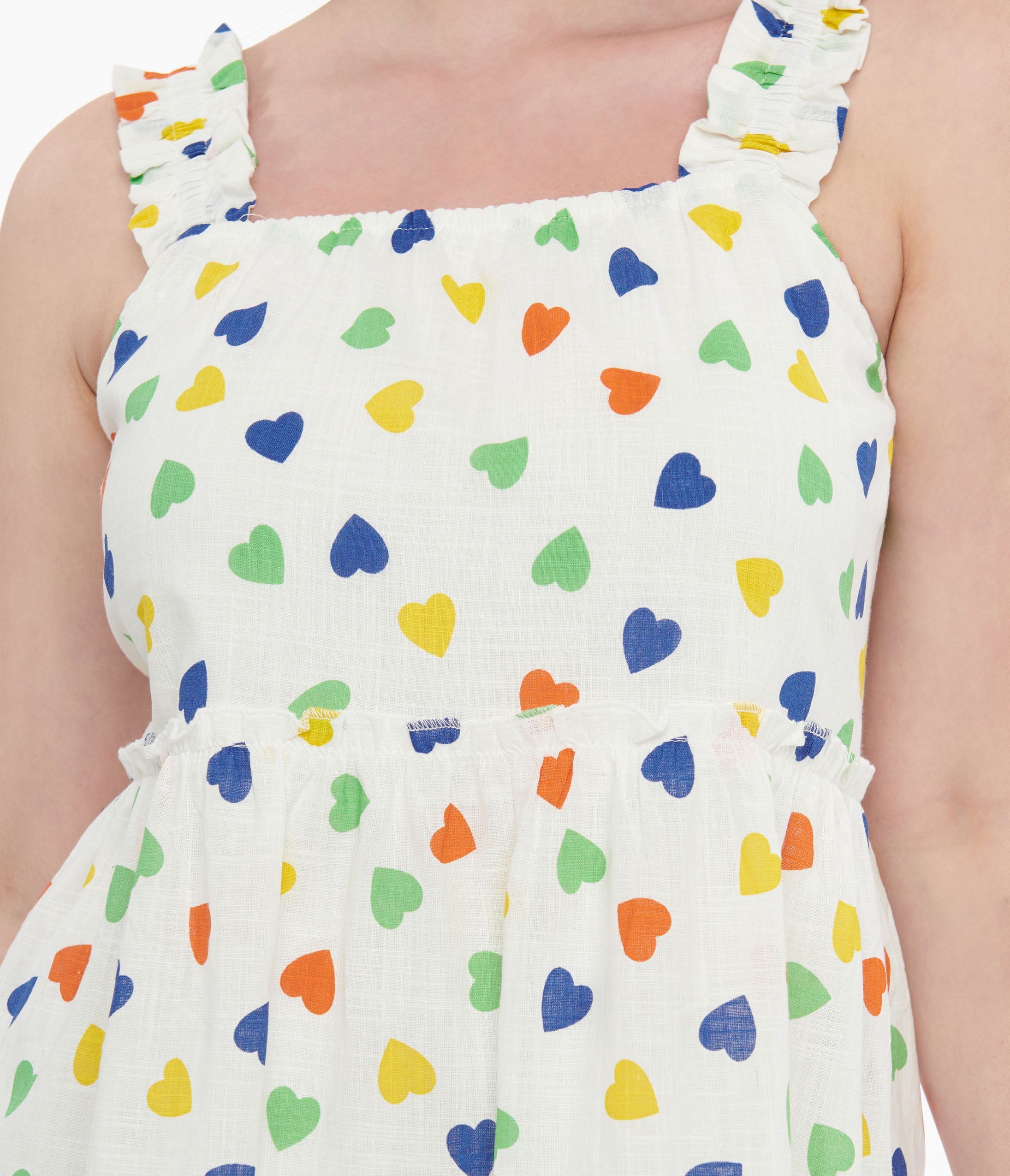 White & Rainbow Heart Cotton Shift Dress