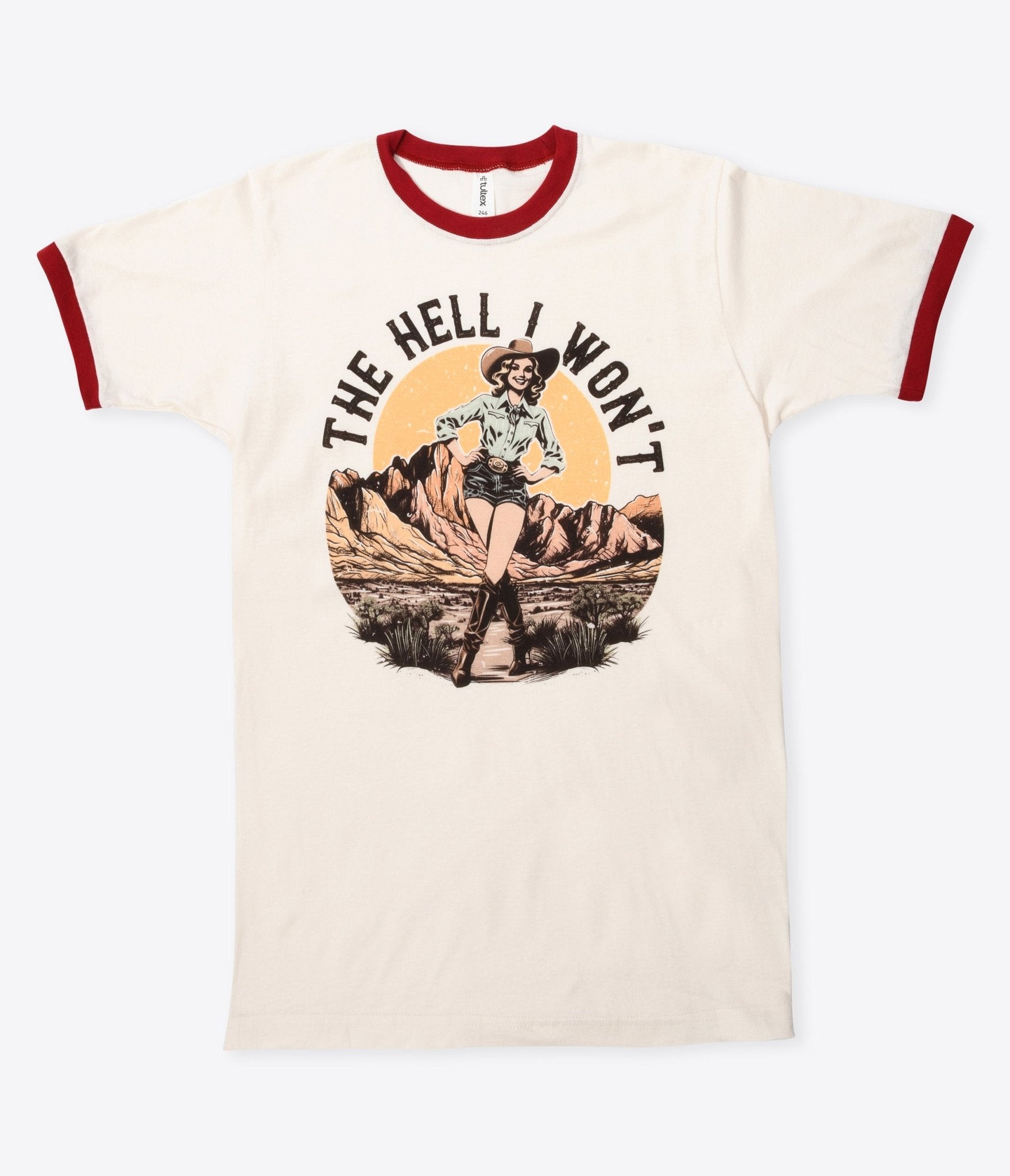 The Hell I Won't Red Collar Unisex Graphic Ringer Tee