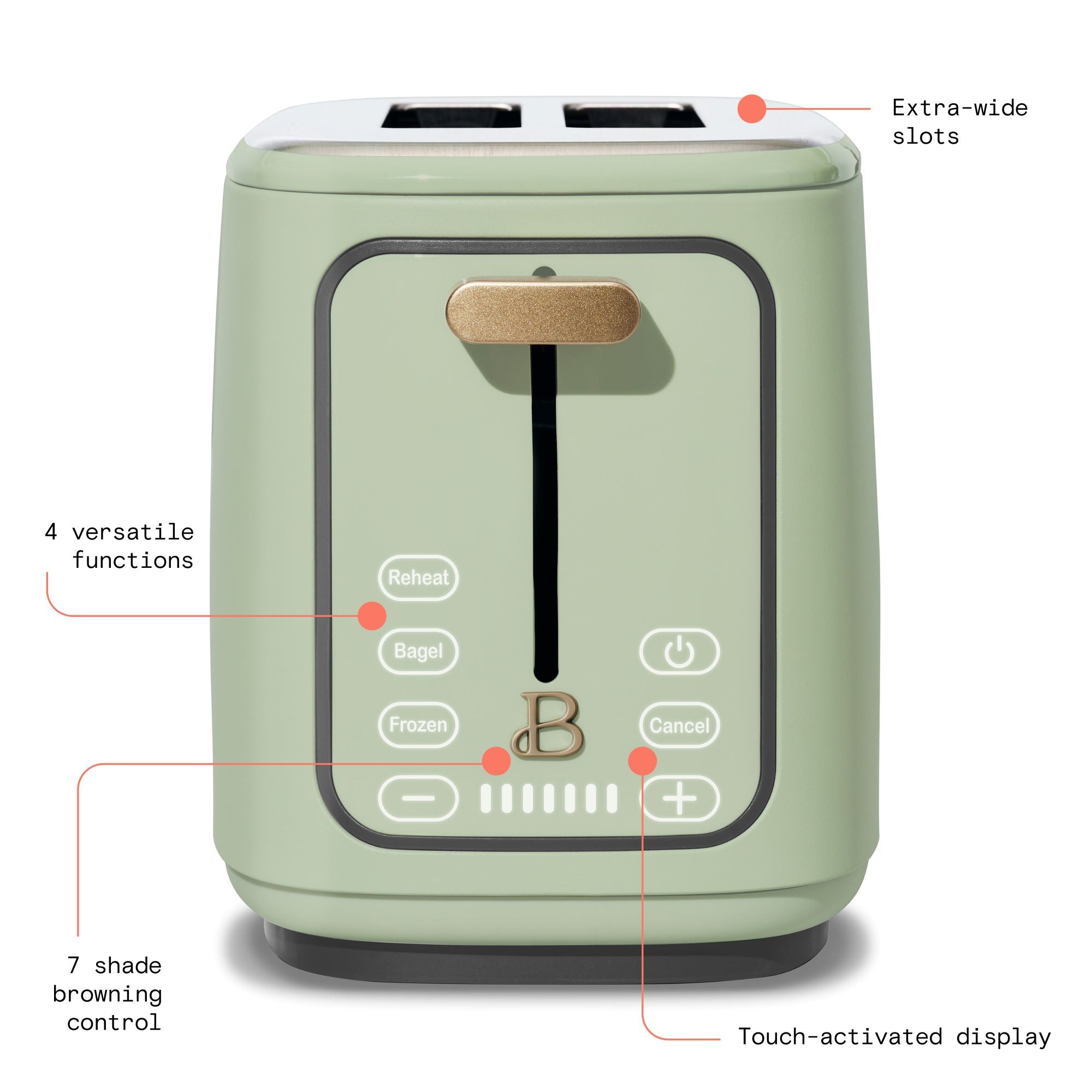 Made by Gather 19019 Beautiful 2 Slice Touchscreen Toaster, Sage Green by Drew Barrymore