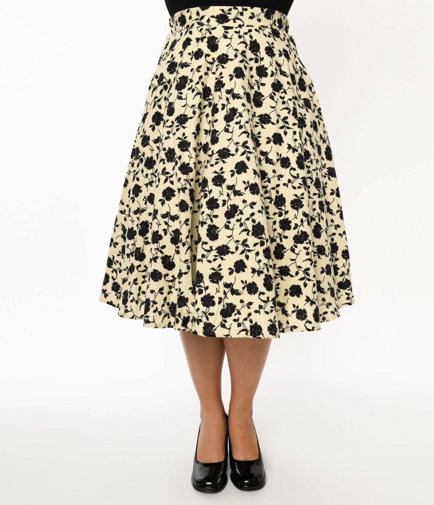 Cream & Black Floral Swing Skirt