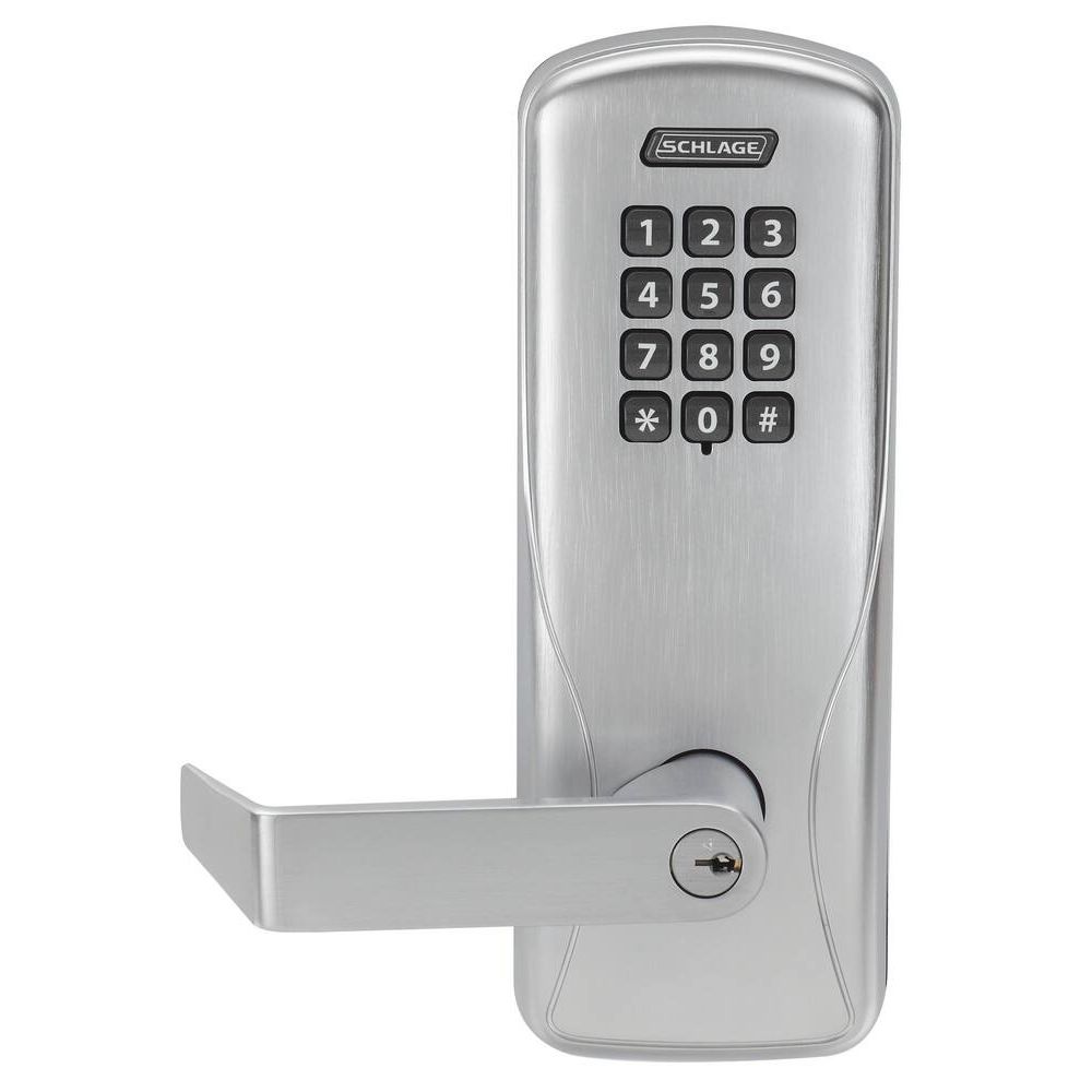 SCHLAGE CO-100 CY70 KP RHO 626 CO Series Class 100 Offline Electronic Lock, Cylindrical Chassis, Classroom/Storeroom Function, Keypad, Rhodes Lever, Satin Chrome Finish