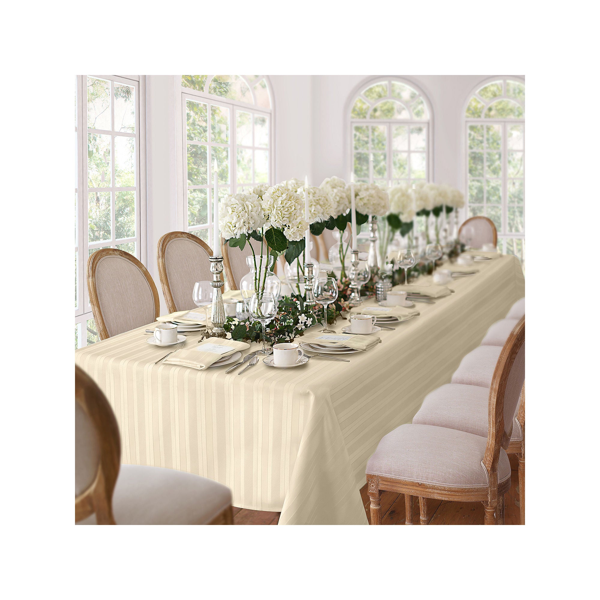 Elrene Home Fashions Denley Stripe Jacquard Tablecloth - IVORY ONE SIZE