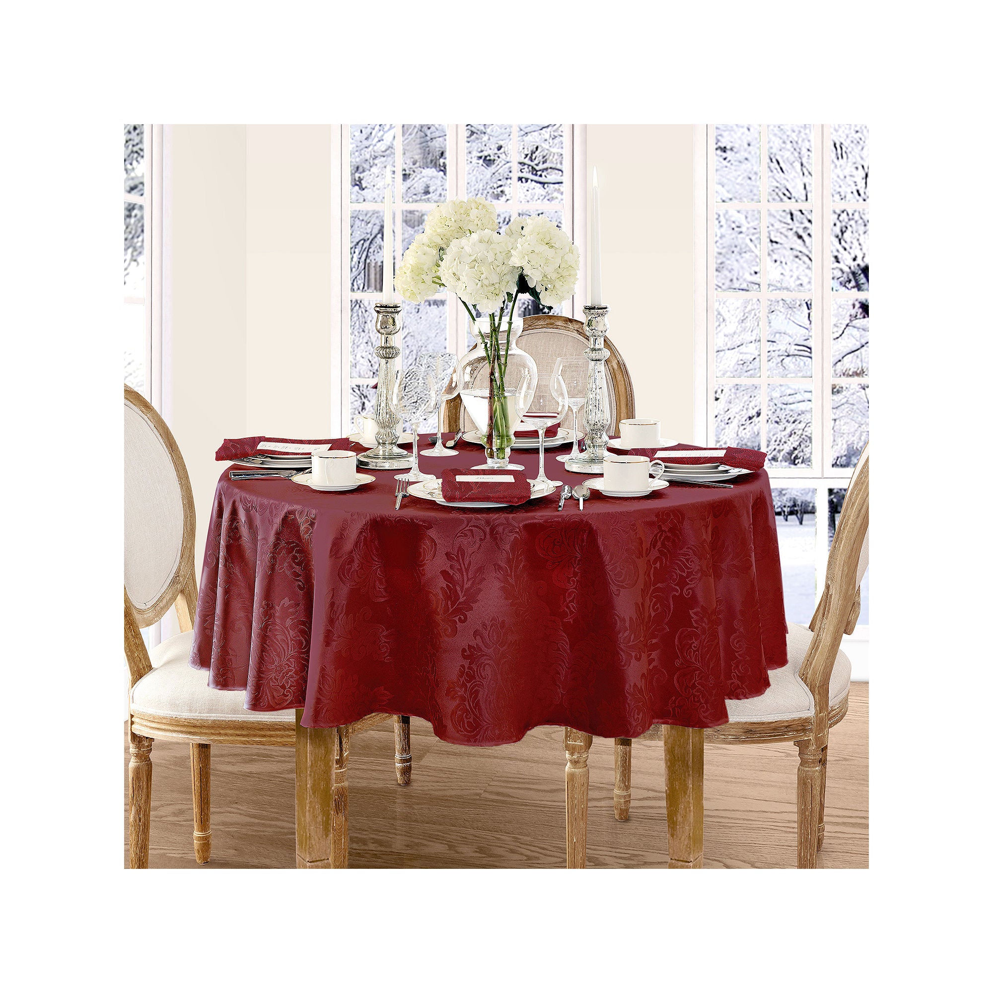 Elrene Home Fashions Barcelona Jacquard Damask Tablecloth - BURGUNDY ONE SIZE