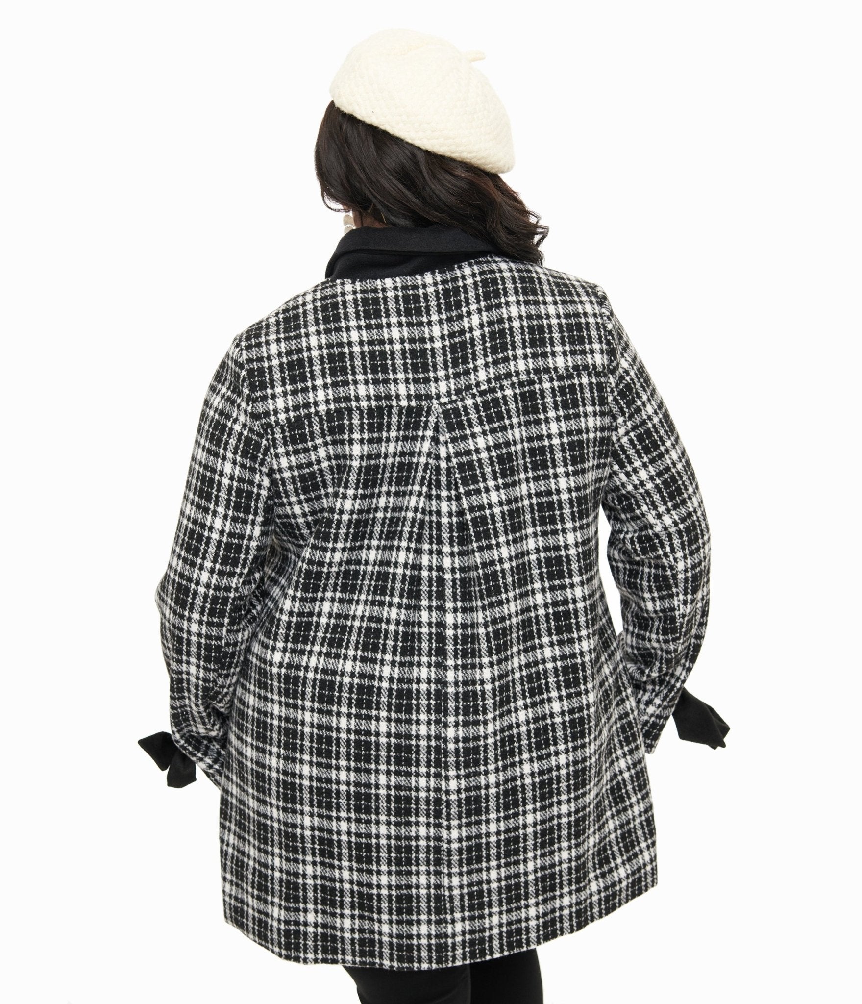 Smak Parlour Black & White Plaid Bows Topper Coat