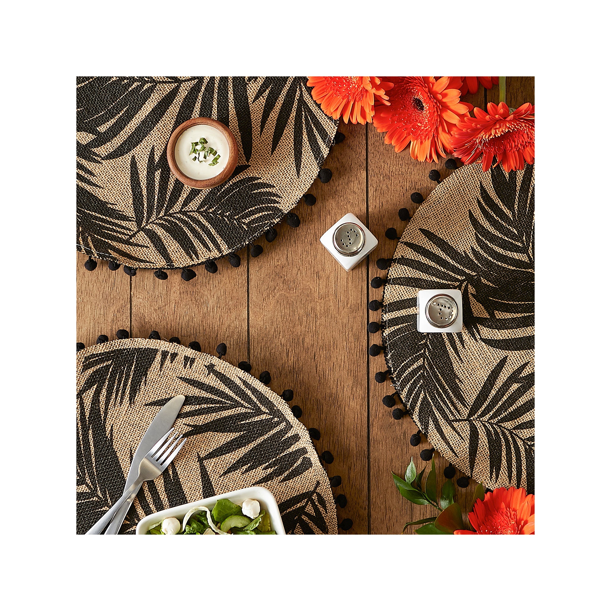 Design Imports Black Fern Print On Natural Round Jute 6-Pc.Placemats - BLACK FERN PRINT ONE SIZE