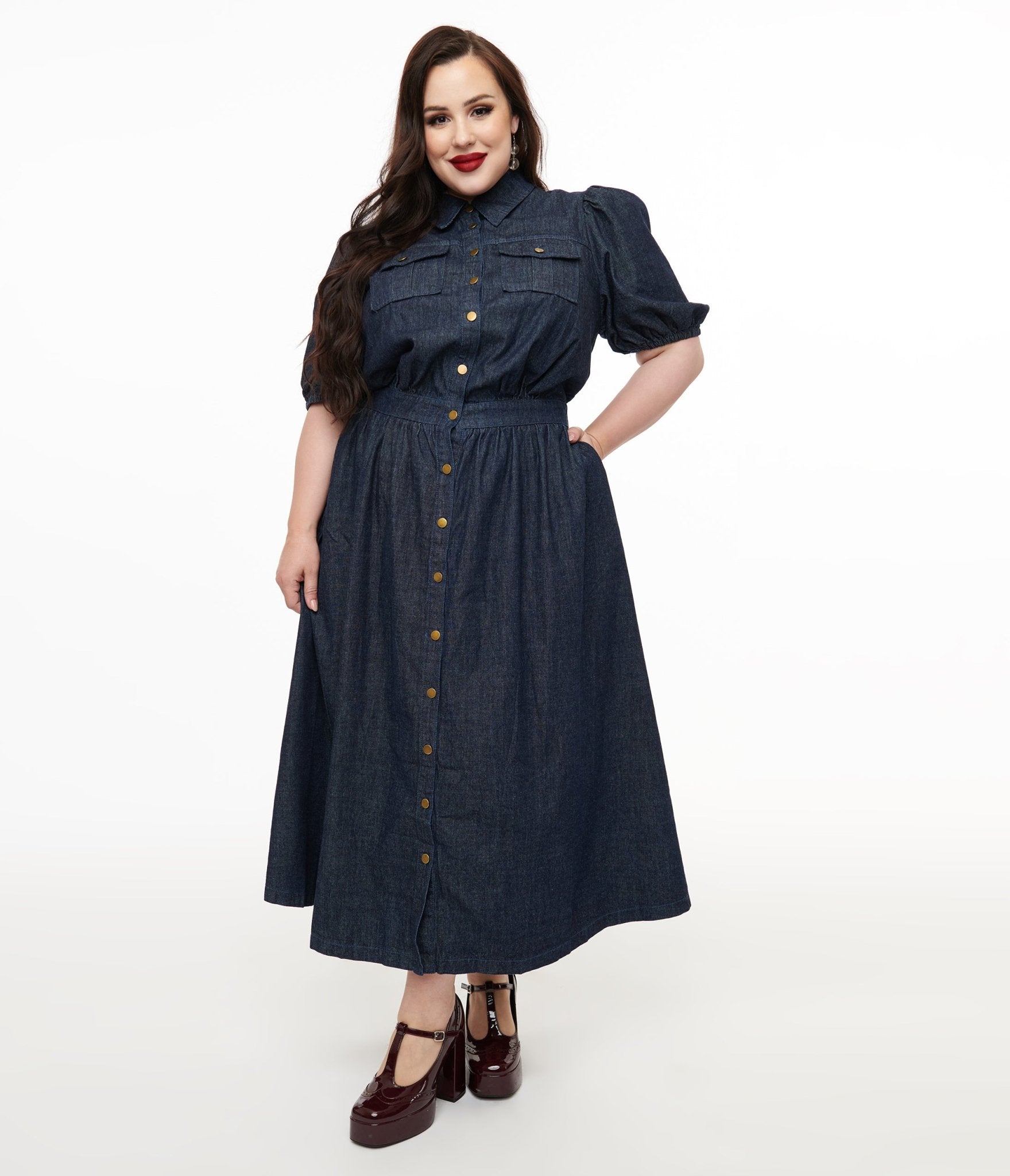 Plus Size Blue Denim Get The Look Midi Dress