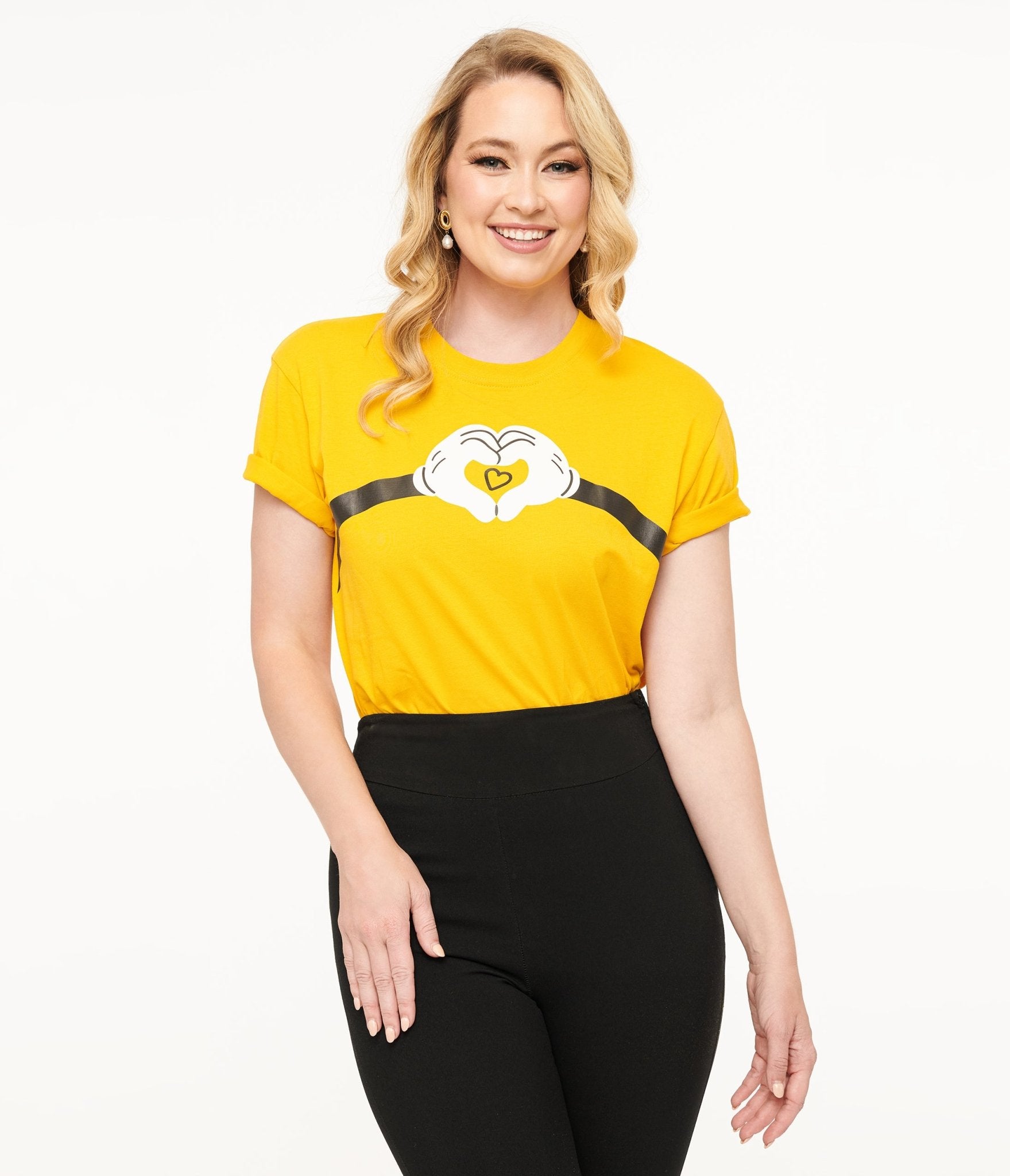 Disney Mickey & Friends Collection by Unique Vintage Yellow Mickey Mouse Heart Unisex Graphic Tee