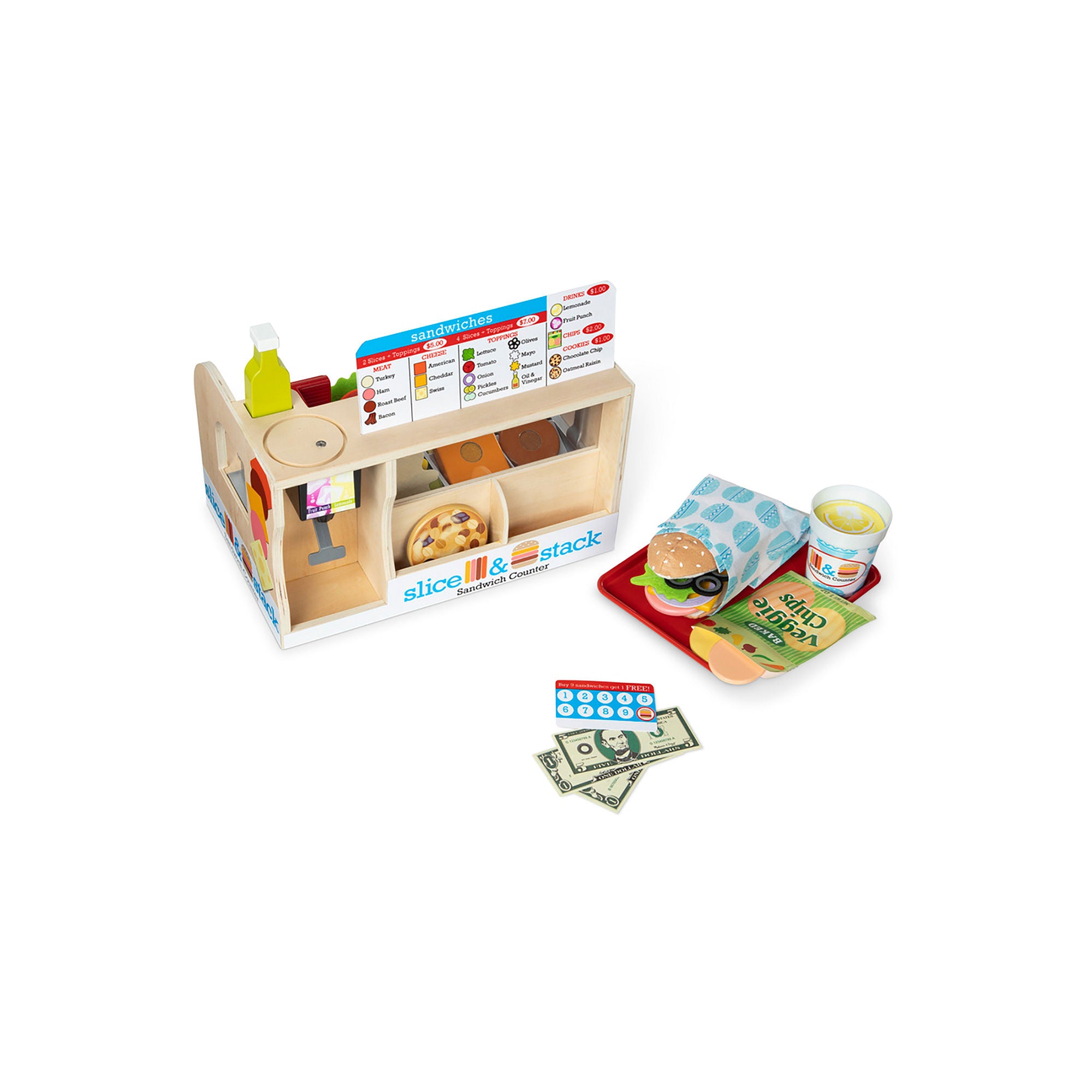 Melissa & Doug 31650 Wooden Slice & Stack Sandwich Counter With Deli Slicer - 56-Piece