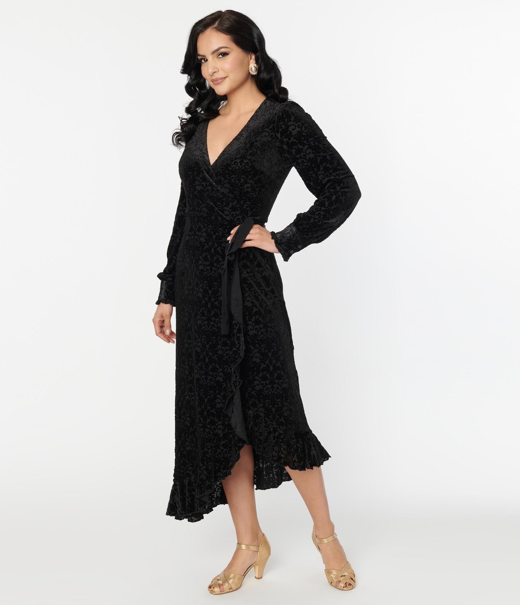 Voodoo Vixen Black Devore Gayle Wrap Dress